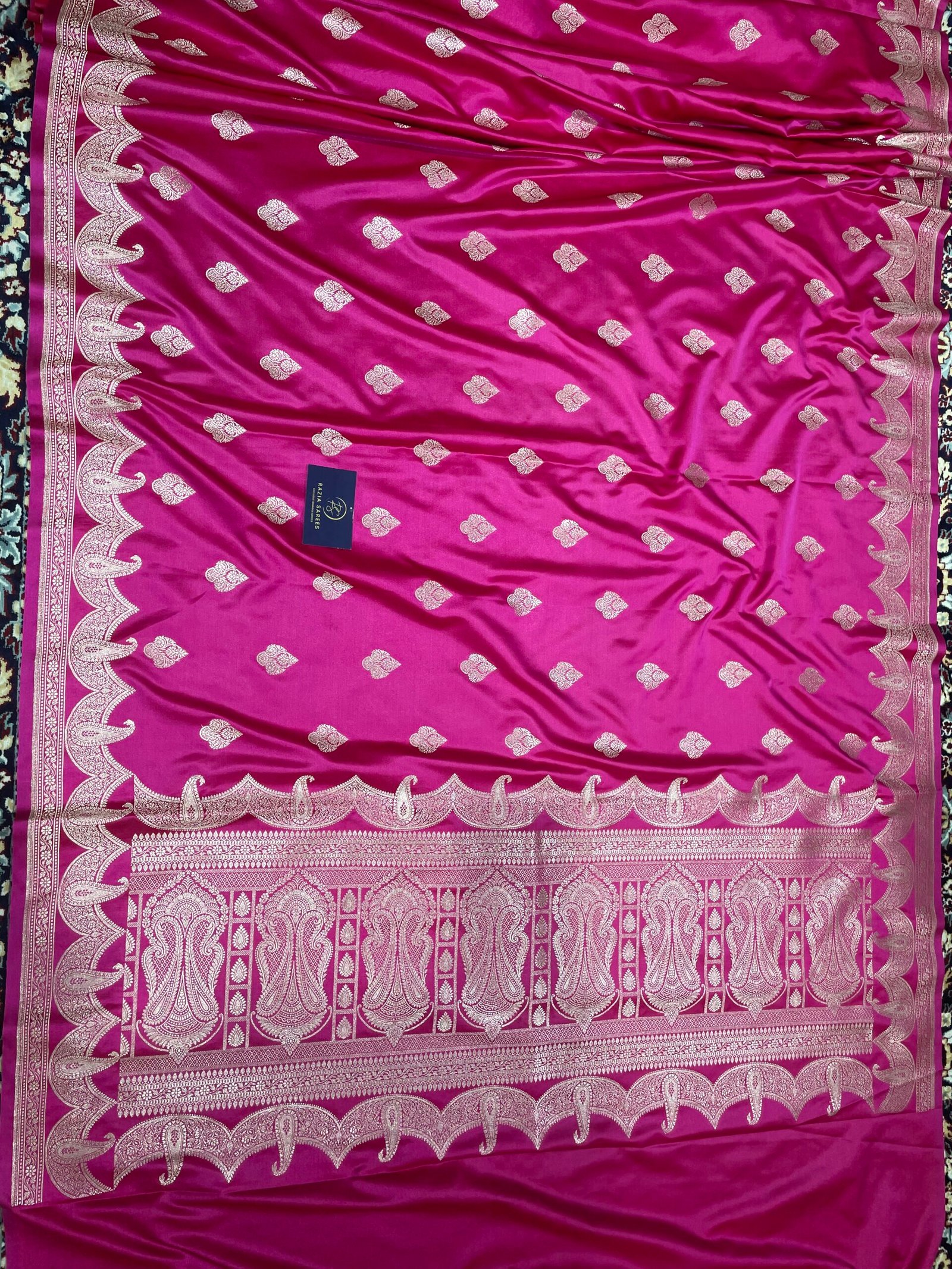 A1. Strawberry Pink Mashru Katan Silk Saree - Image 4