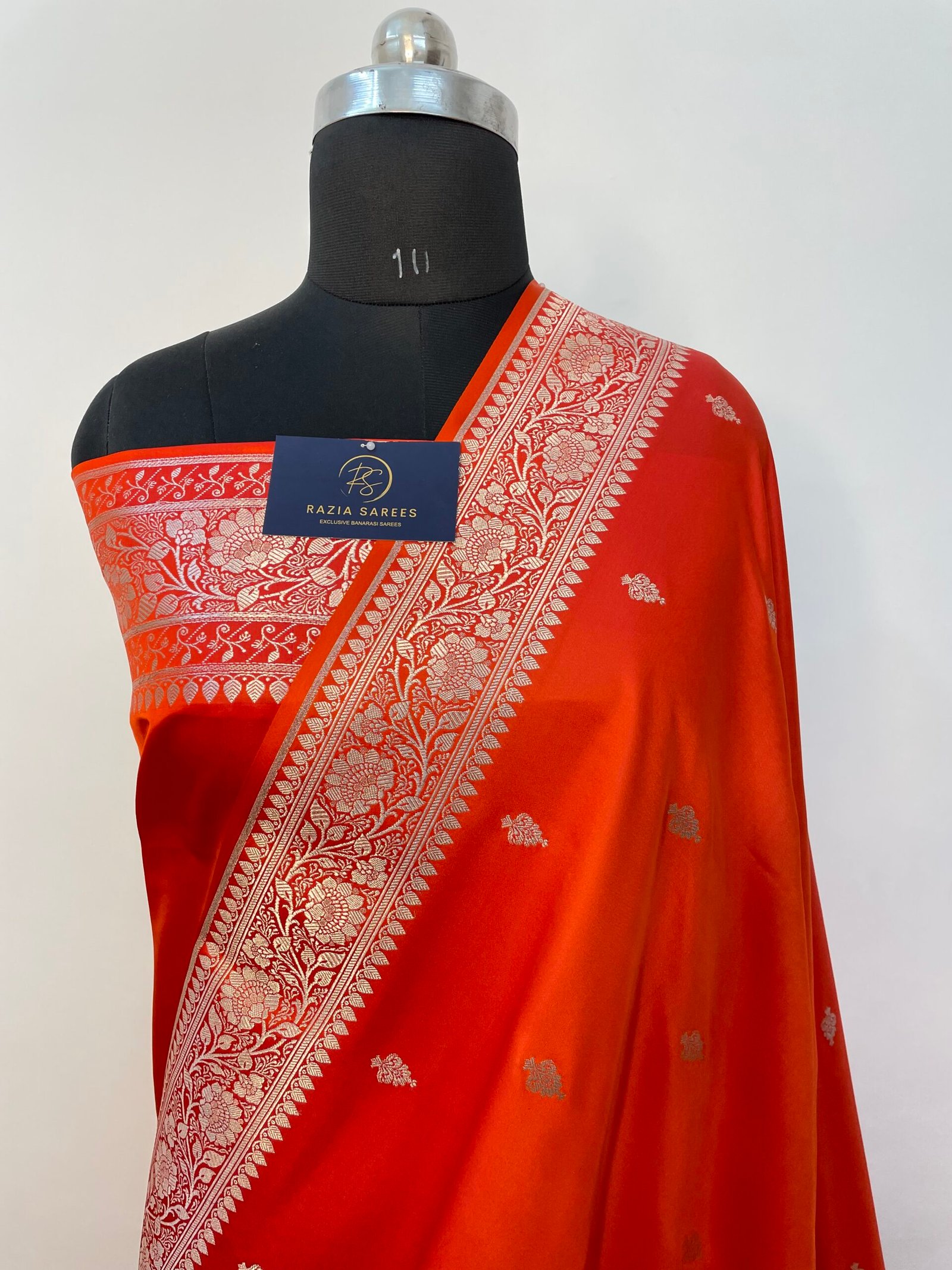 Metallic Orange Designer Booti Mashru Katan Silk Saree