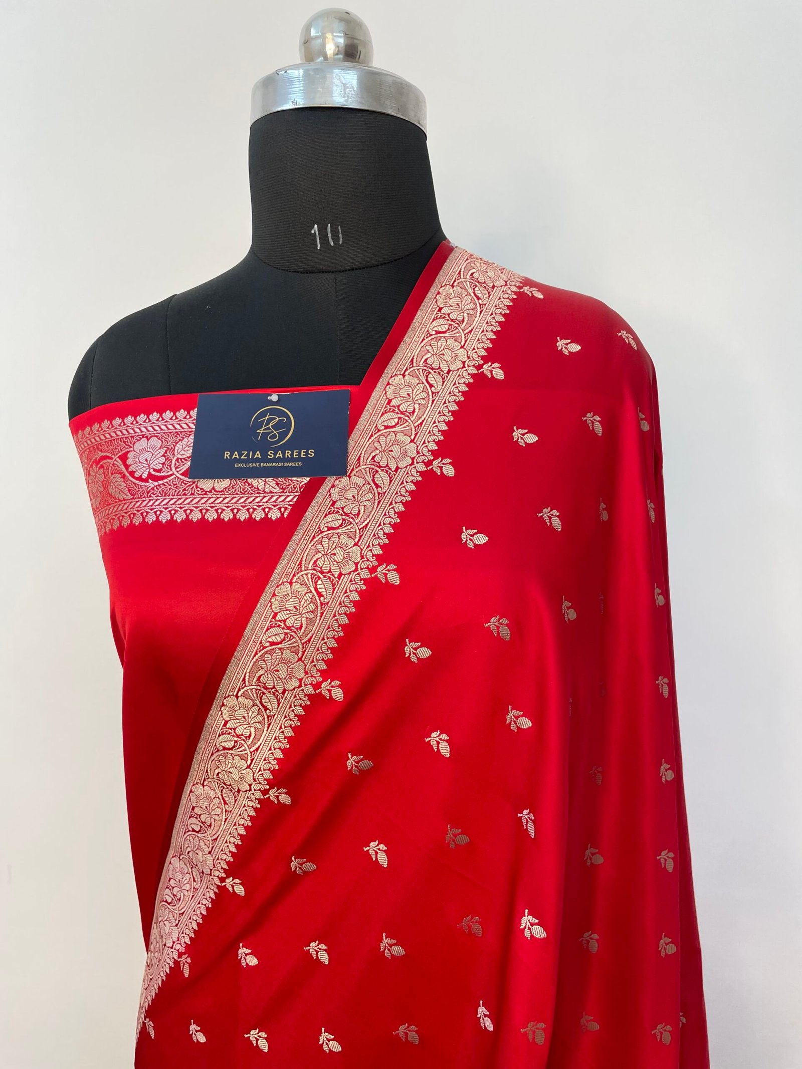 Red Designer Booti Mashru Katan Silk Saree