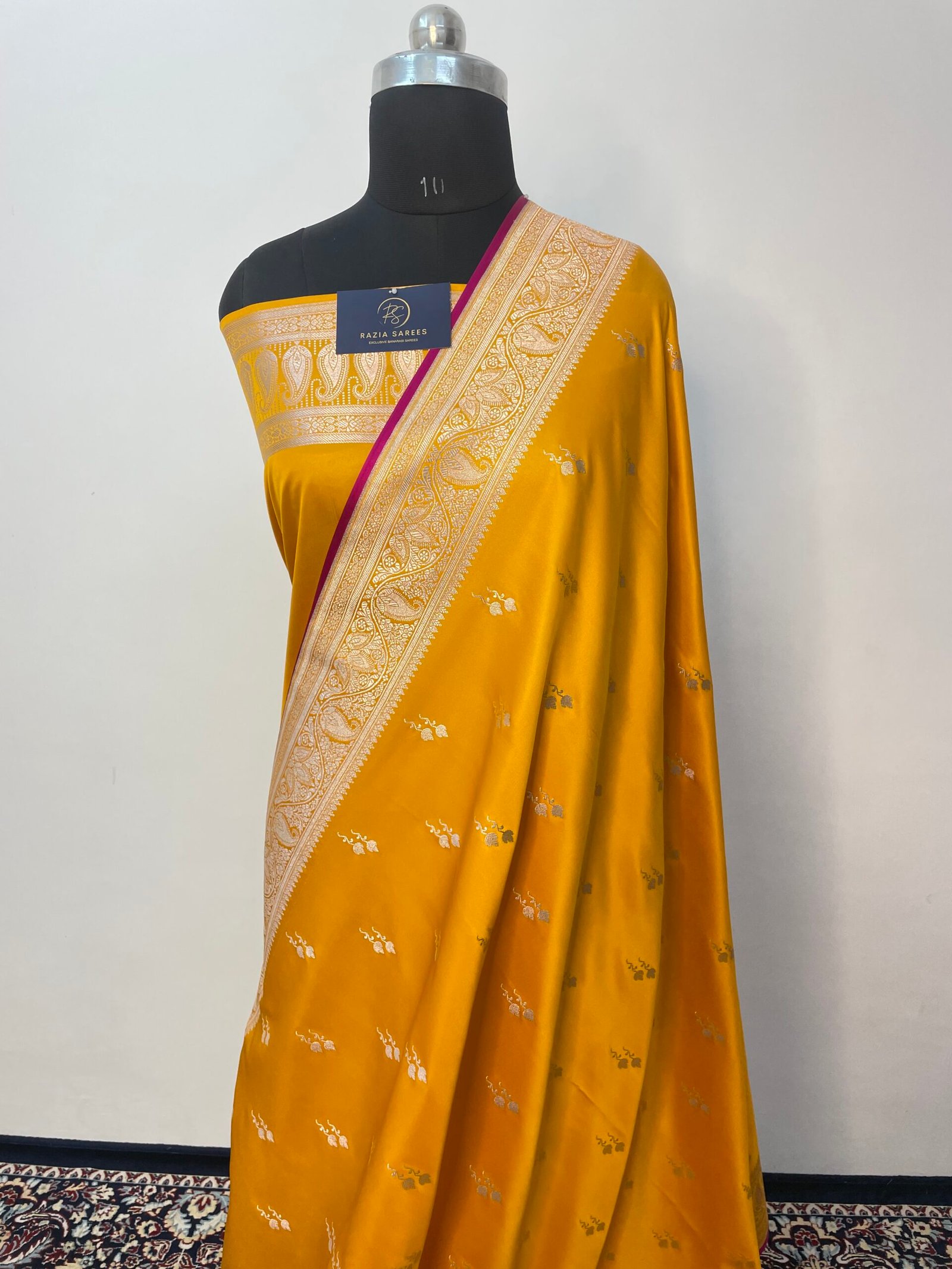 Yellow Designer Boota Mashru Katan Silk Saree - Image 2