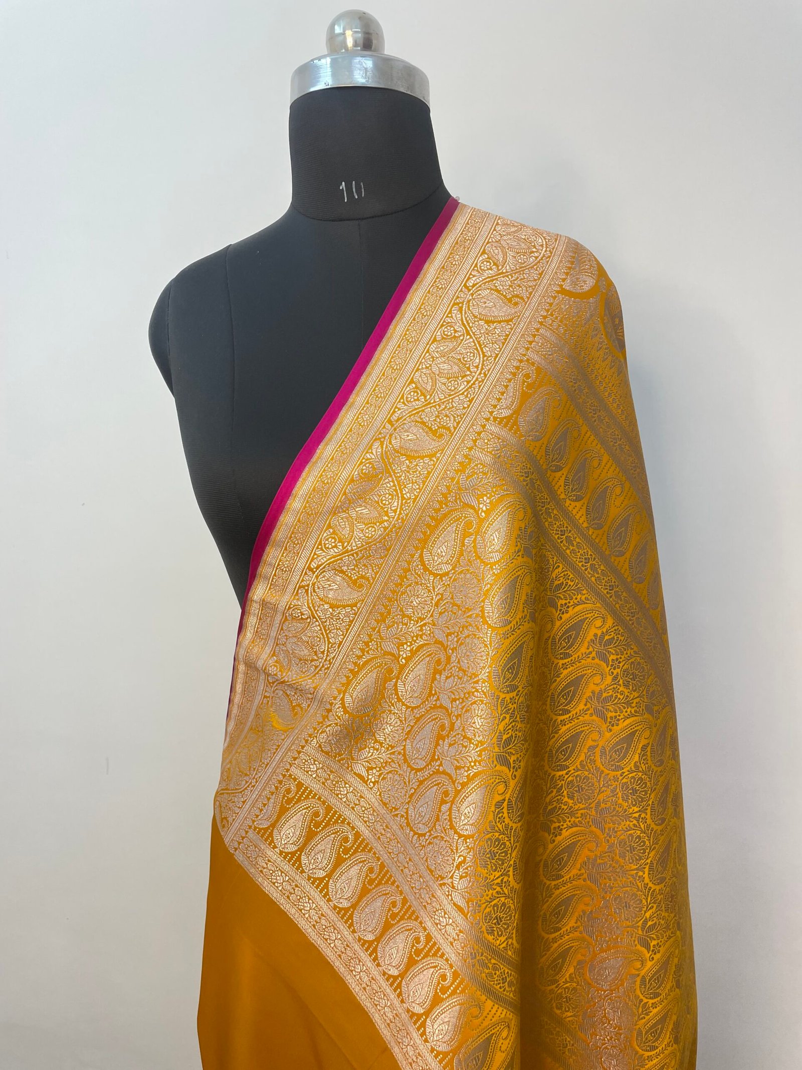 Yellow Designer Boota Mashru Katan Silk Saree - Image 3