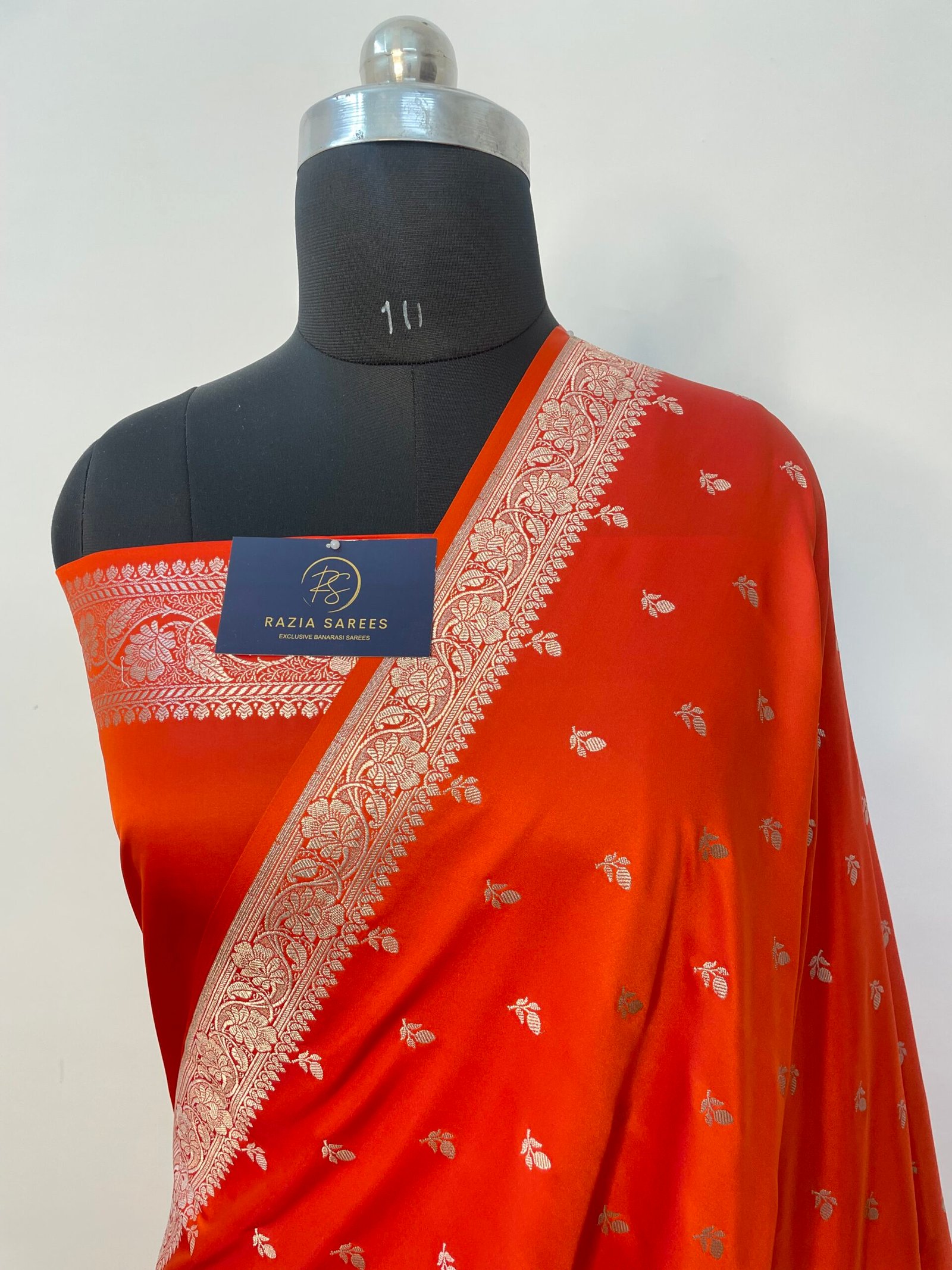 Metallic Orange Designer Booti Mashru Katan Silk Saree