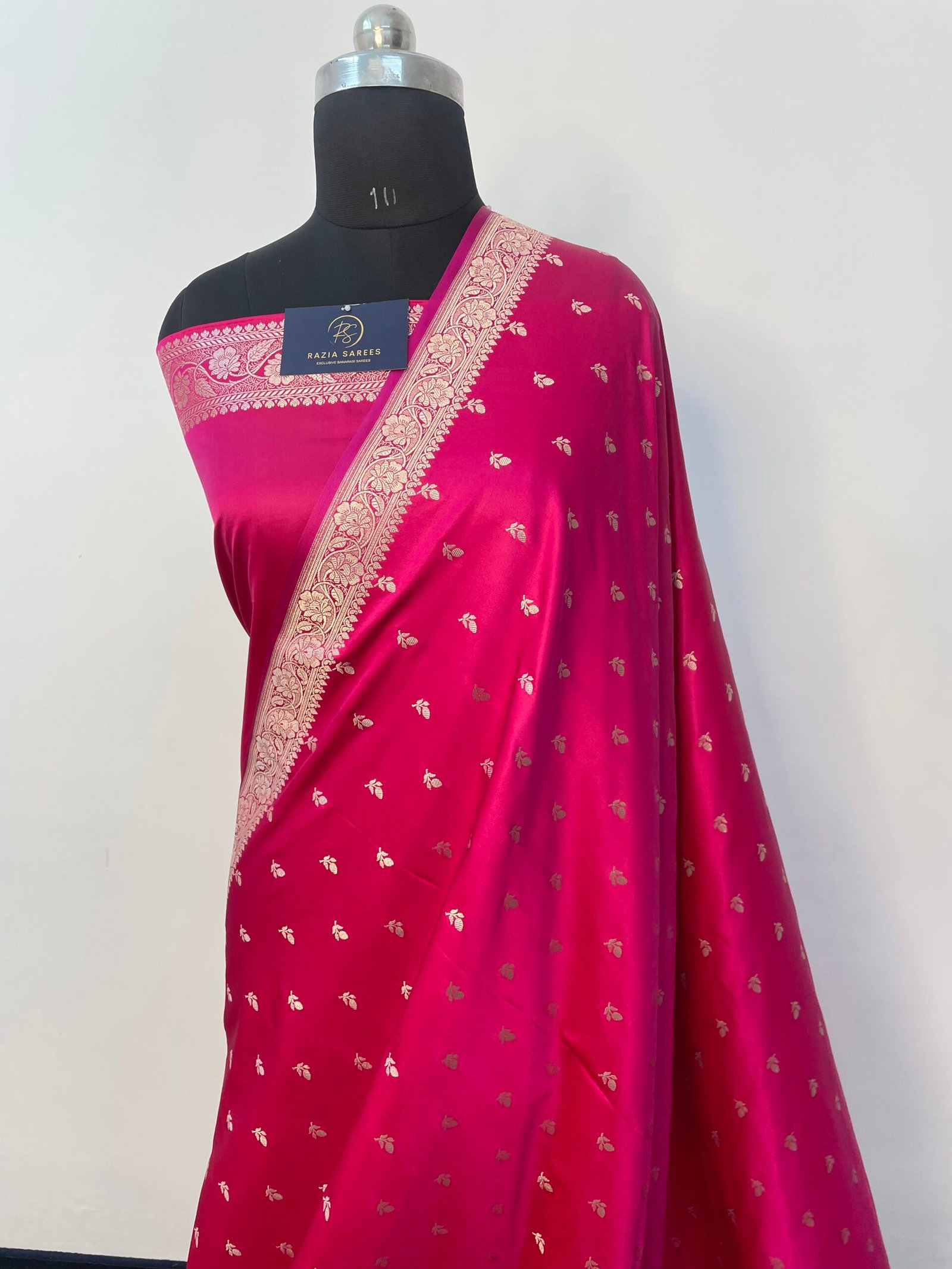 Rani Pink Designer Booti Mashru Katan Silk Saree - Image 2