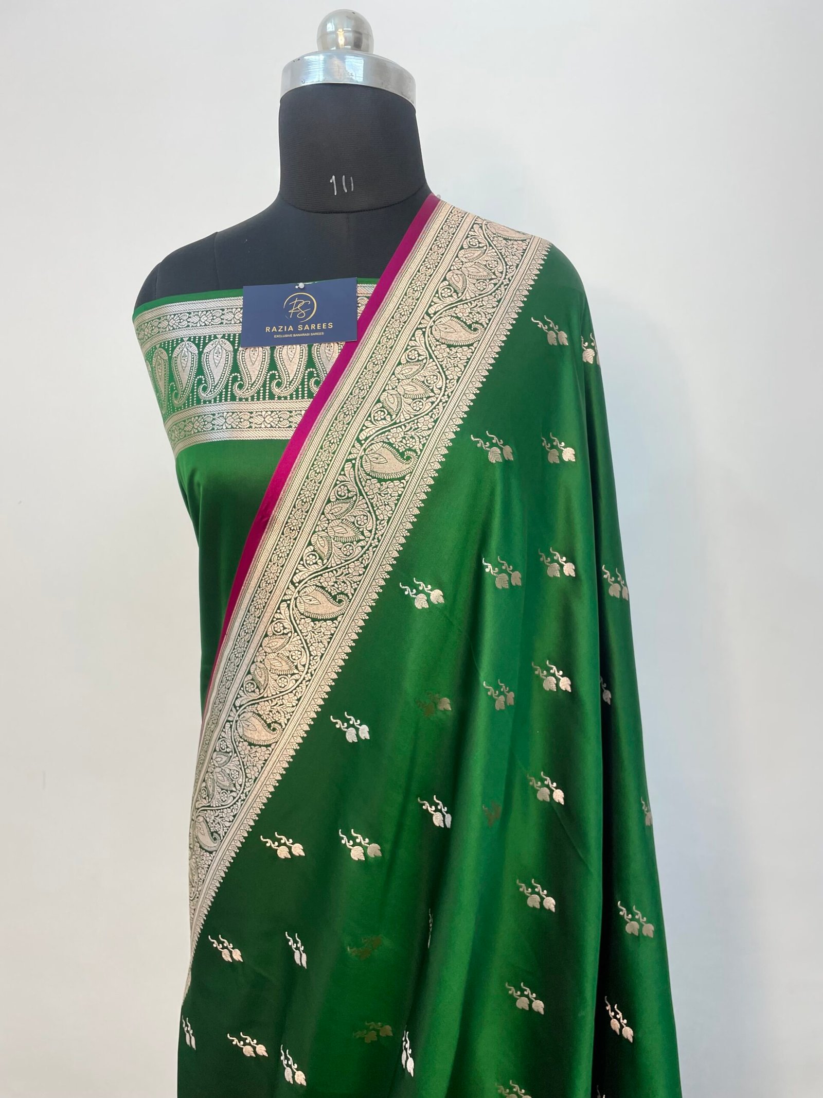 Dark Green Designer Boota Mashru Katan Silk Saree - Image 2