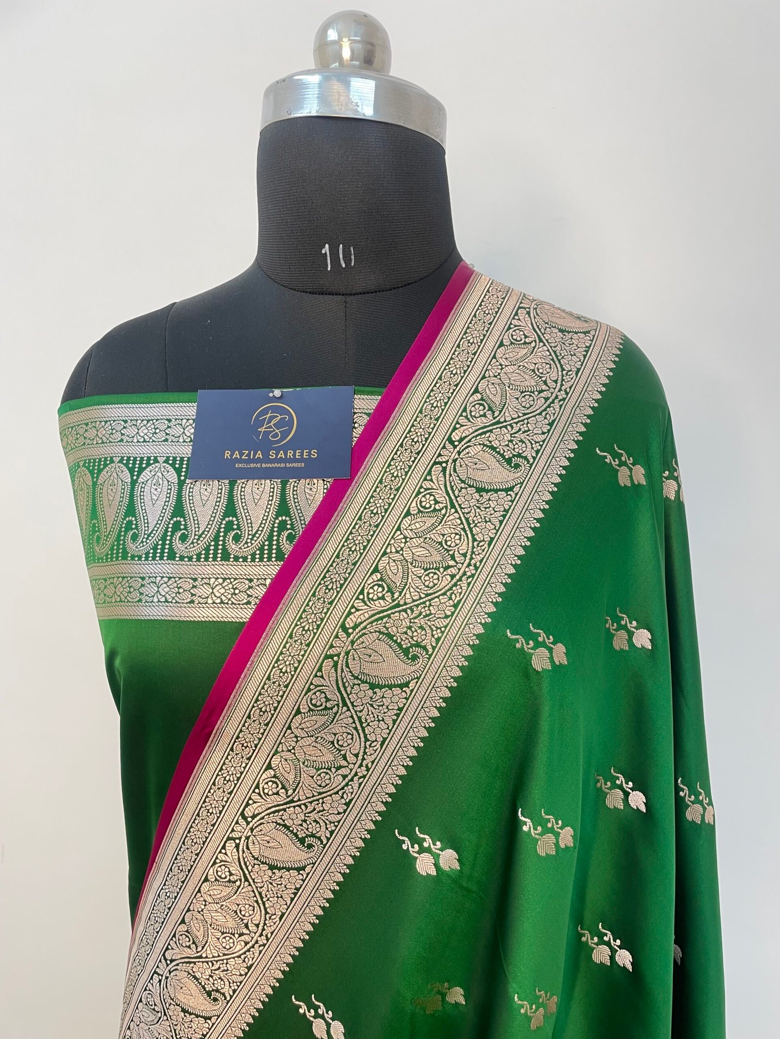 Dark Green Designer Boota Mashru Katan Silk Saree