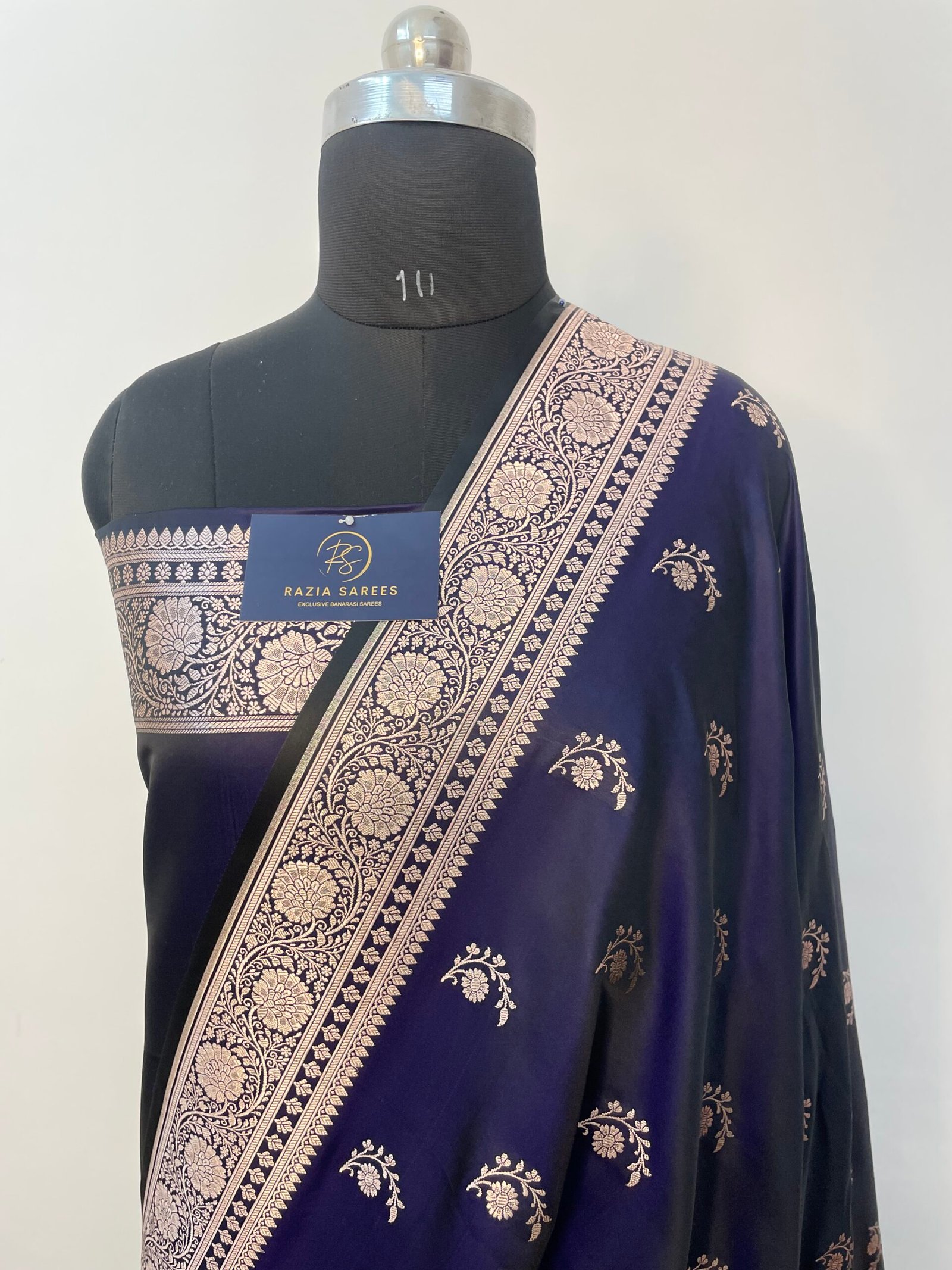 Navy Blue Designer Boota Mashru Katan Silk Saree