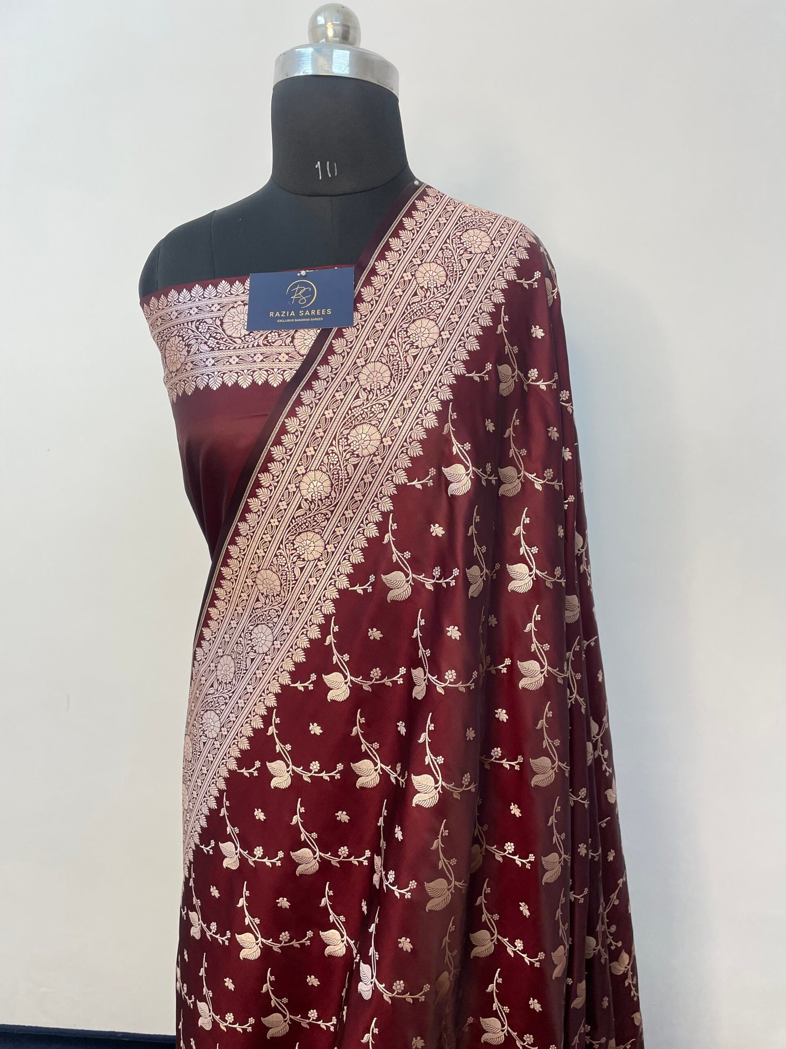Brown Designer Jaal Mashru Katan Silk Saree - Image 2