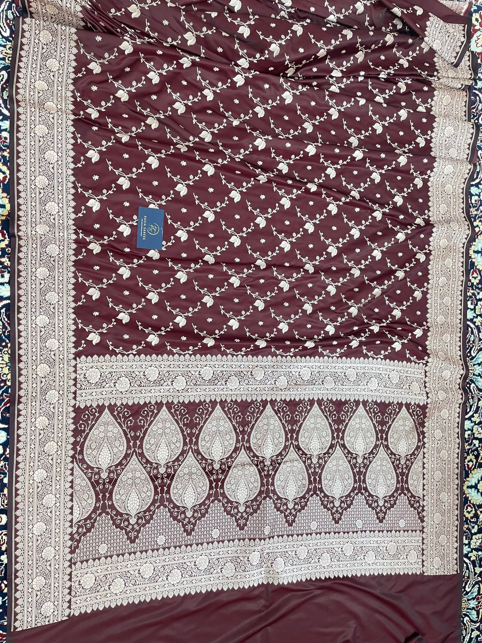 Brown Designer Jaal Mashru Katan Silk Saree - Image 4