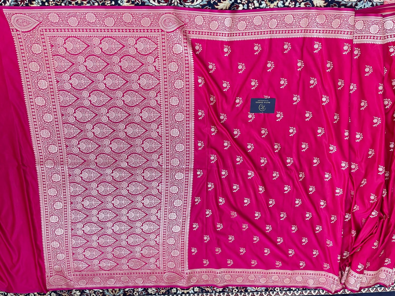 Rani Pink Designer Boota Mashru Katan Silk Saree - Image 4