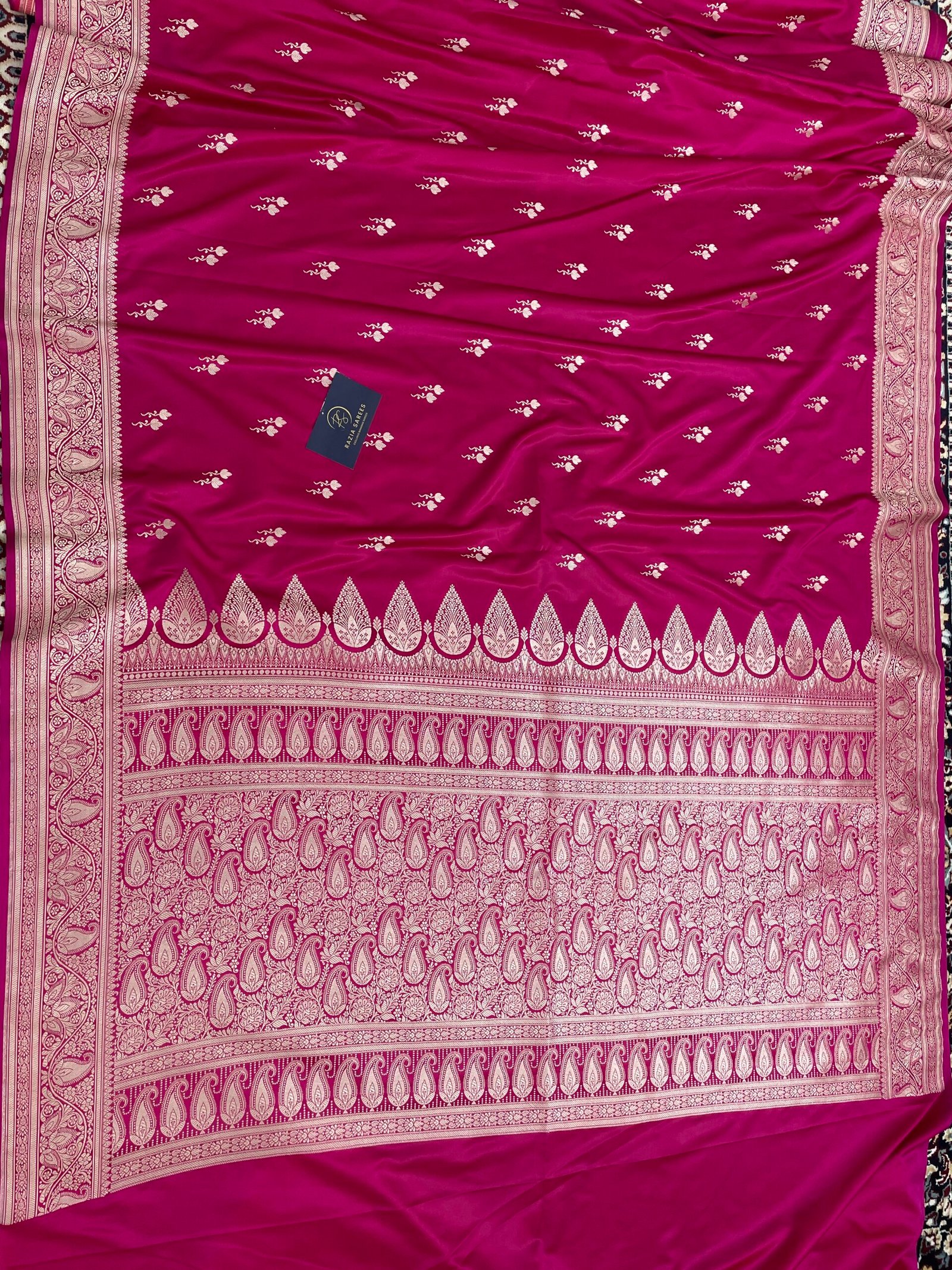 Rani Pink Designer Boota Mashru Katan Silk Saree - Image 4