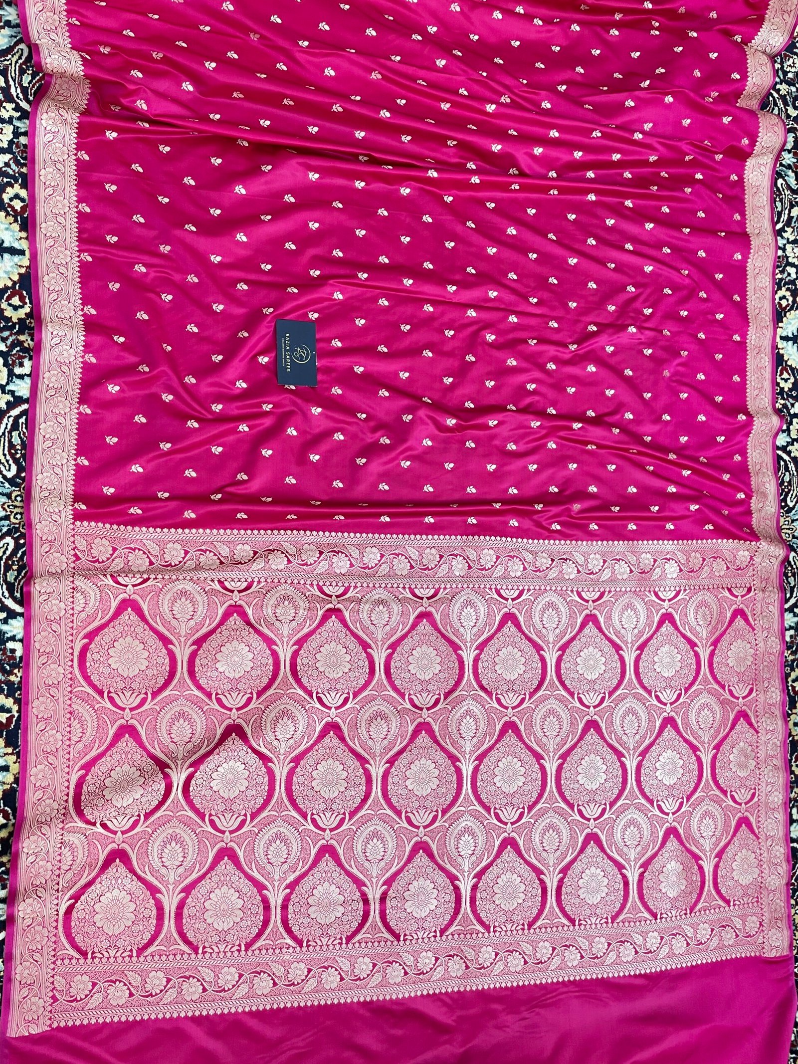 Rani Pink Designer Booti Mashru Katan Silk Saree - Image 4