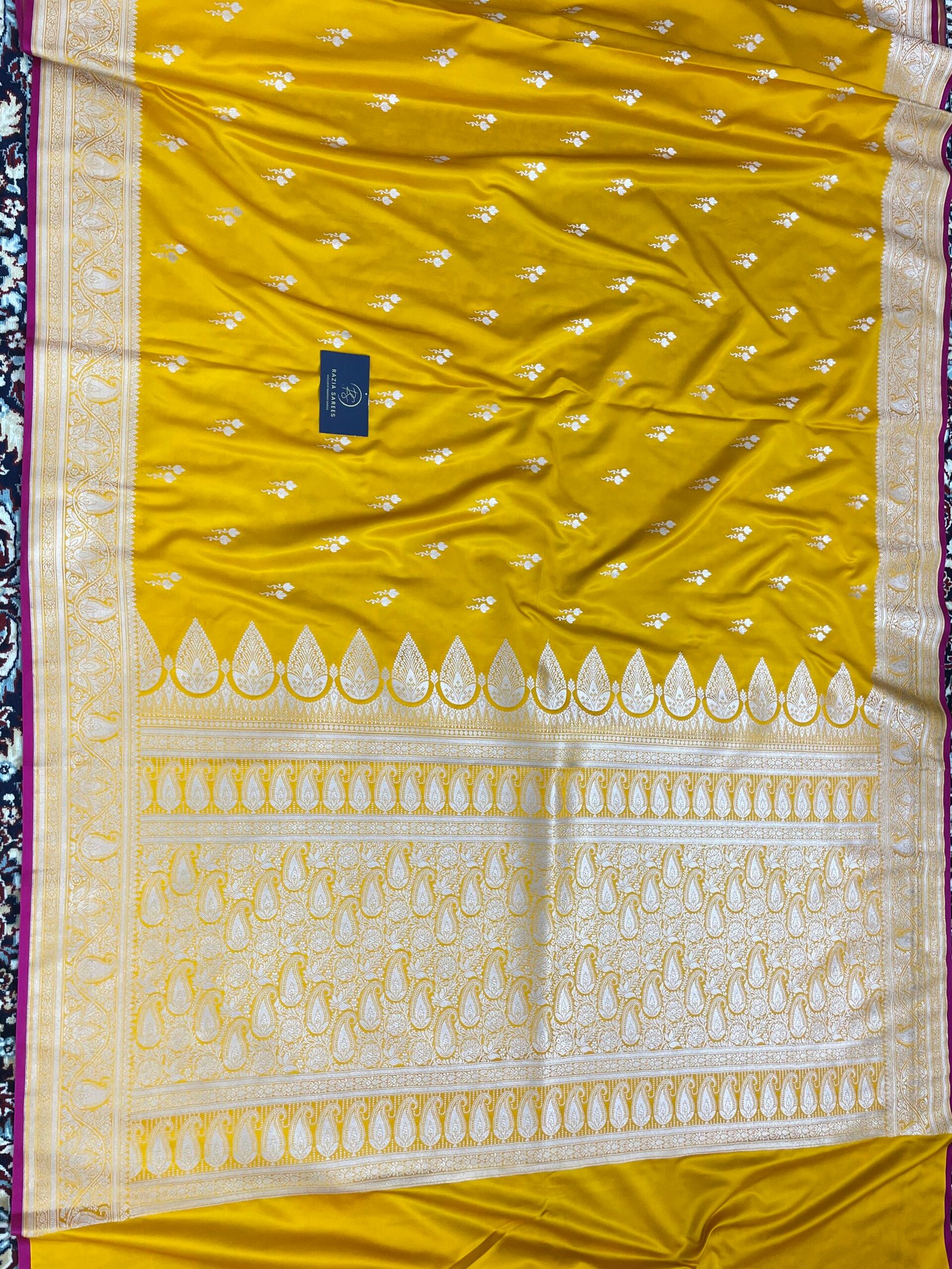 Yellow Designer Boota Mashru Katan Silk Saree - Image 4