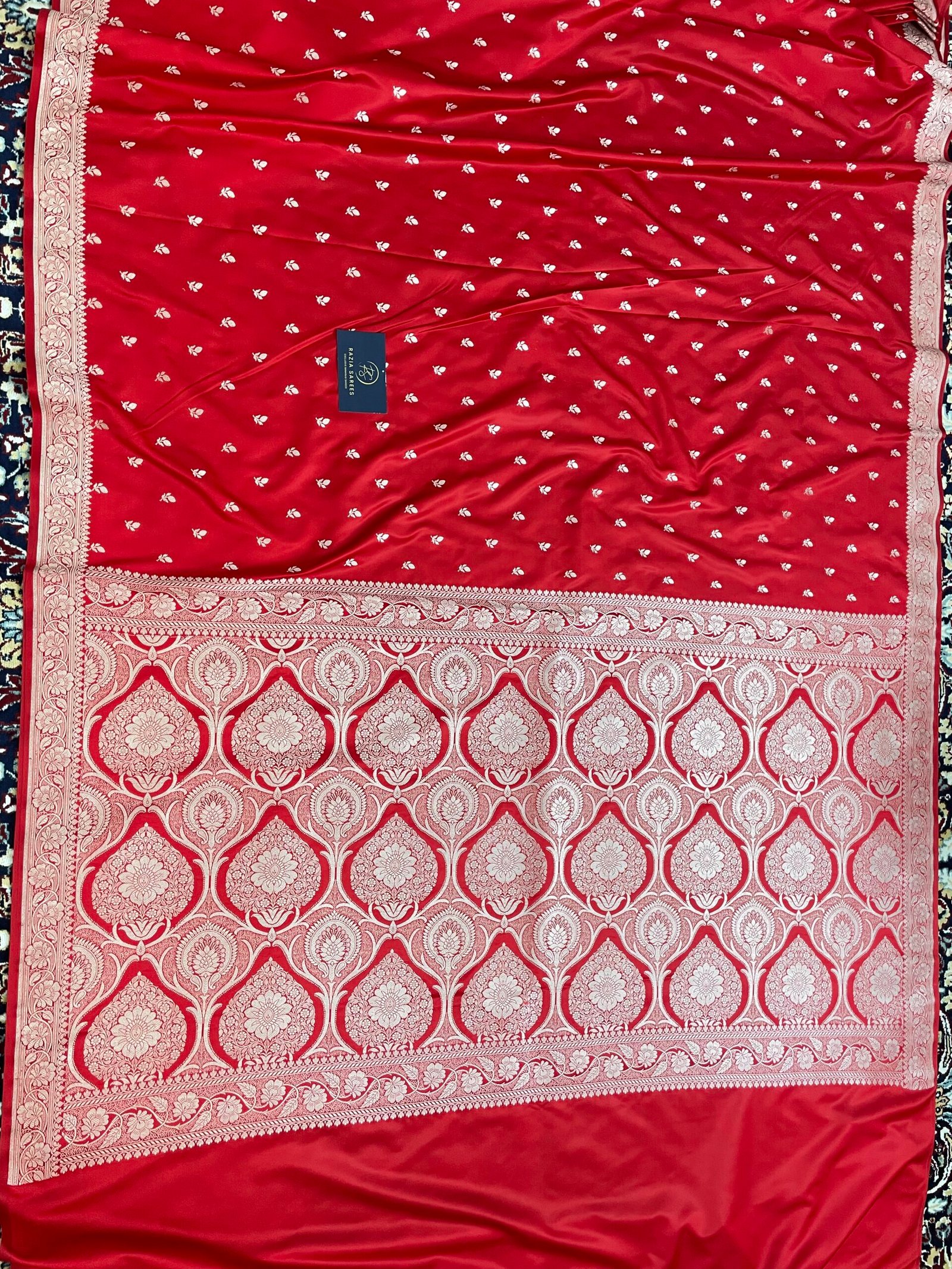 Red Designer Booti Mashru Katan Silk Saree - Image 4