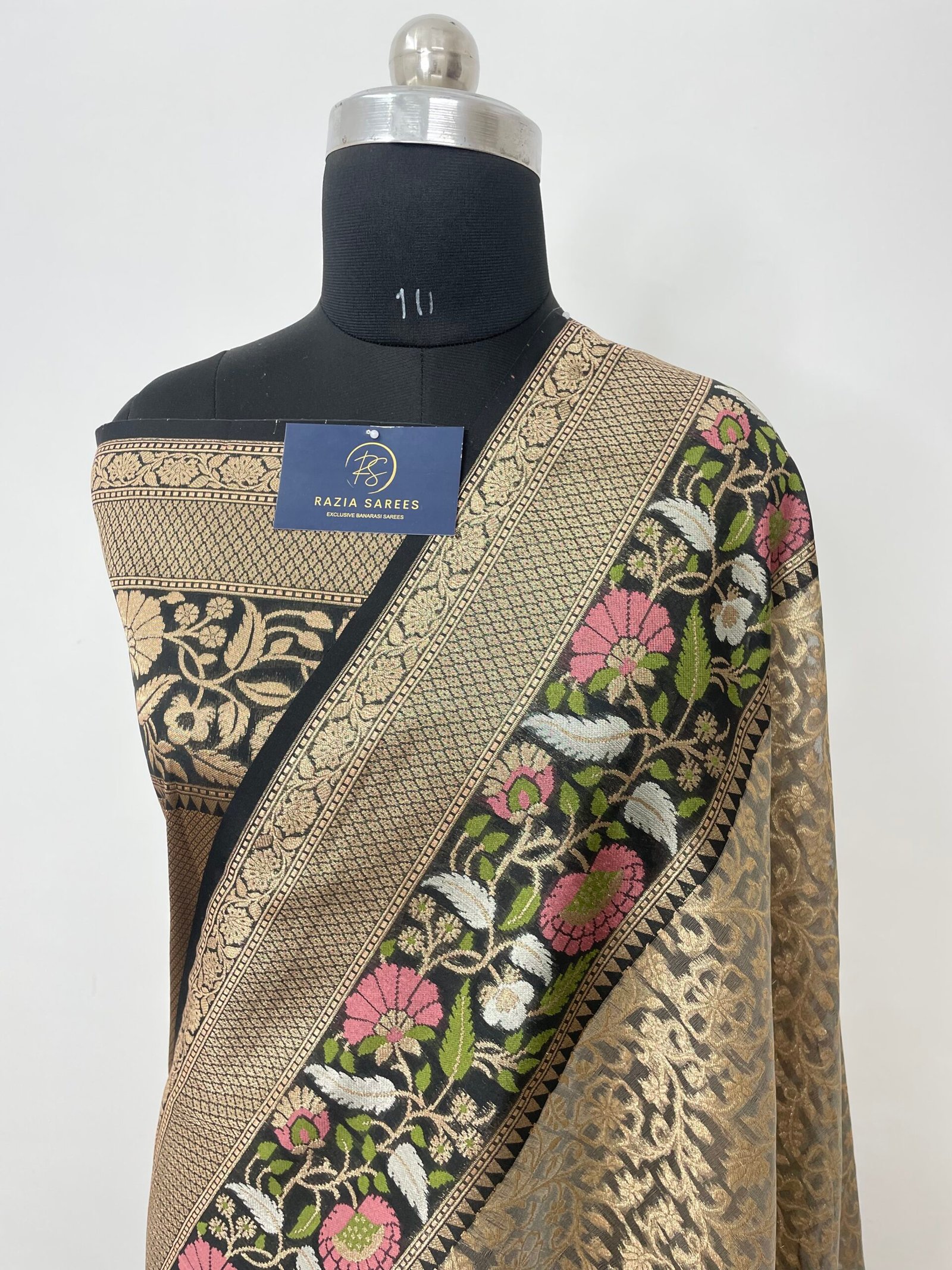 Grey Chalfi Designer Kadhiyal Tissue Silk Saree