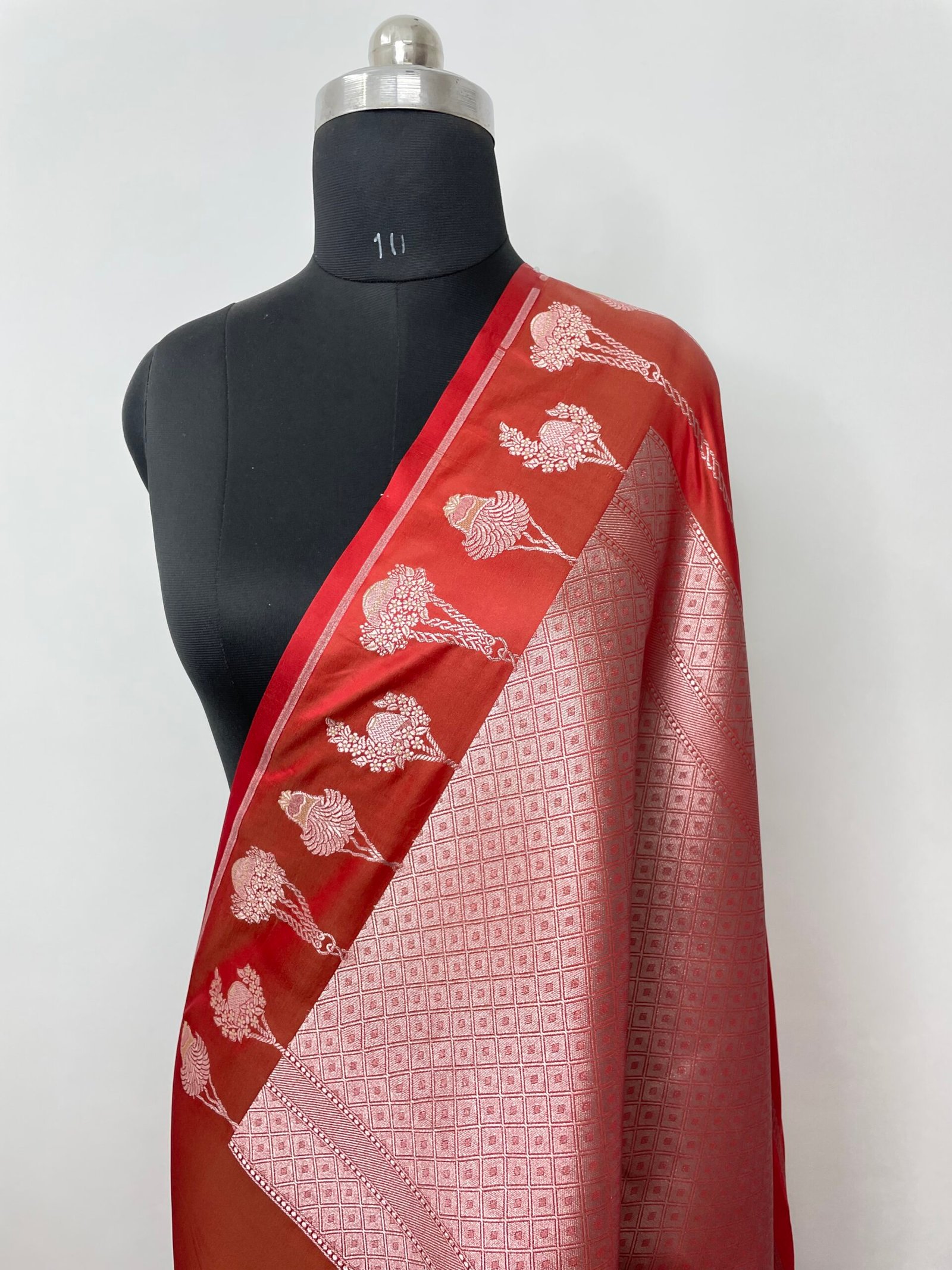 Metallic Rust Designer Strip Gamla Mashru Katan Silk Saree - Image 3