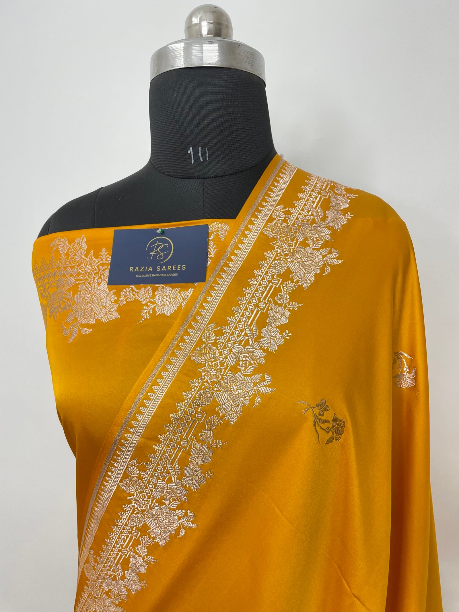 Ivory Yellow Designer Boota Mashru Katan Silk Saree