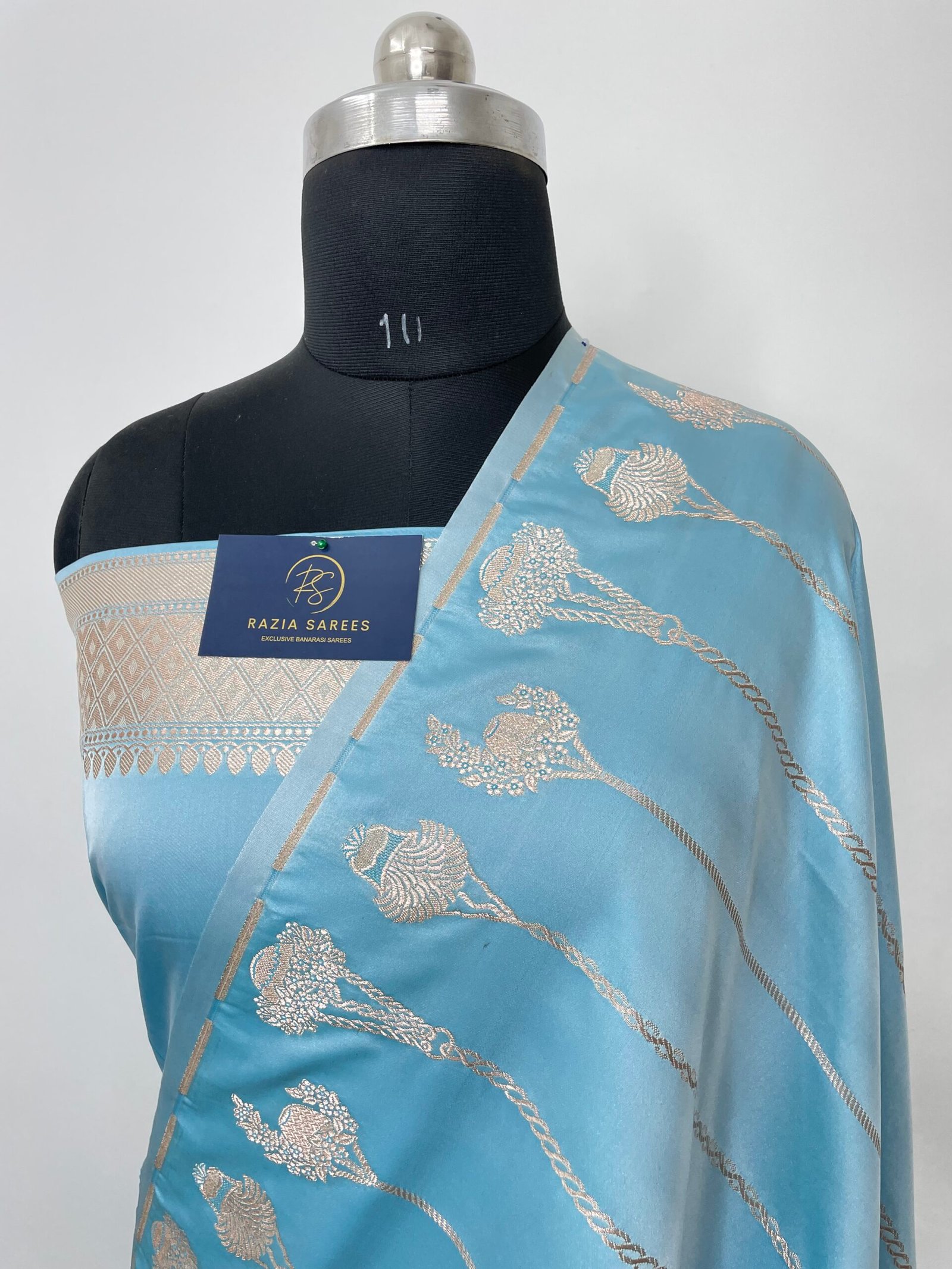 Firozi Designer Strip Gamla Mashru Katan Silk Saree