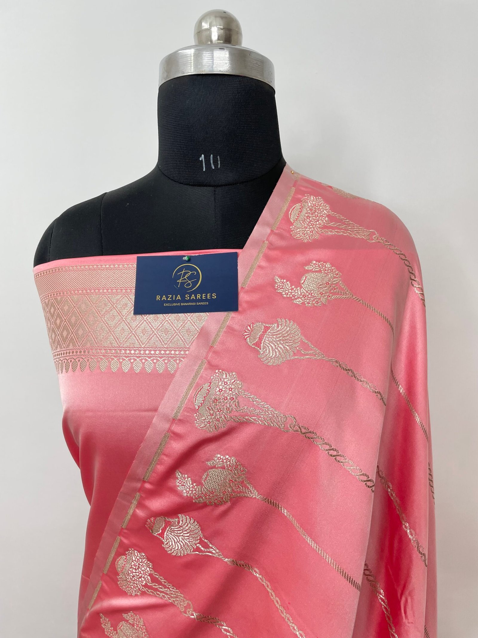 Ivory Peach Designer Strip Gamla Mashru Katan Silk Saree