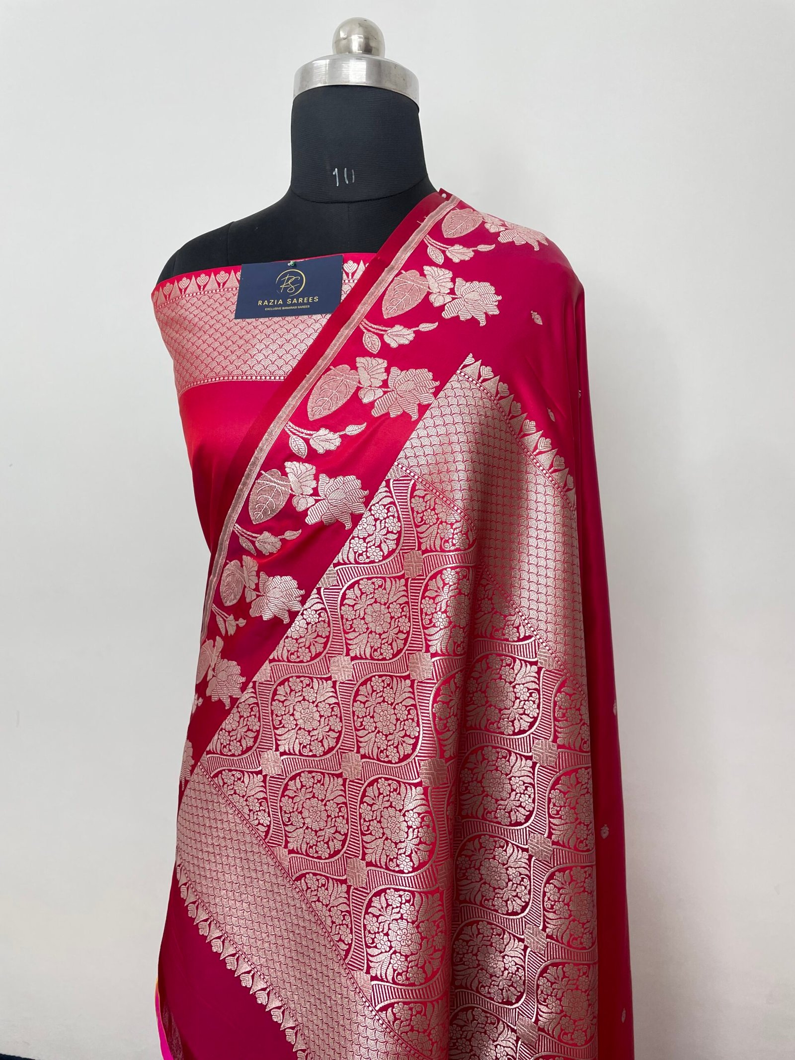 Strawberry Designer Booti Mashru Katan Silk Saree - Image 3