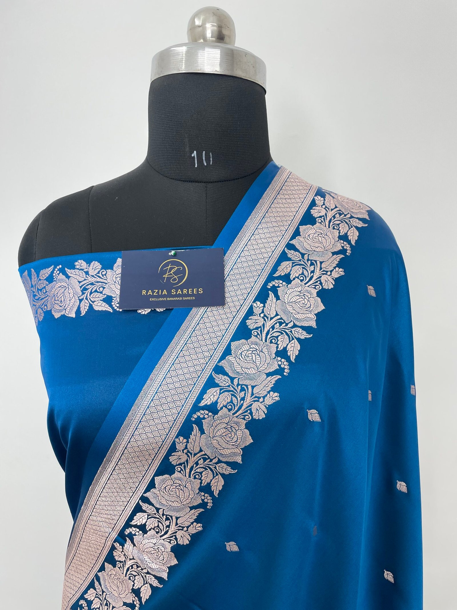 Dark Firozy Designer Booti Mashru Katan Silk Saree