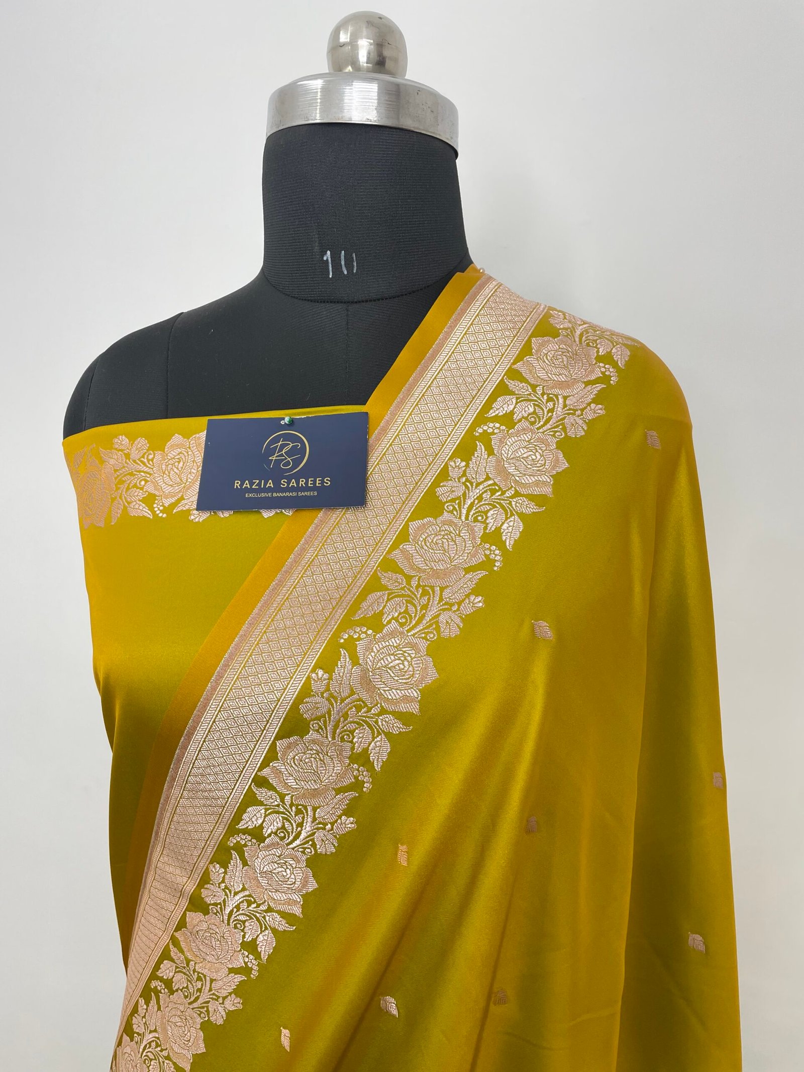 Ivory Green Designer Booti Mashru Katan Silk Saree