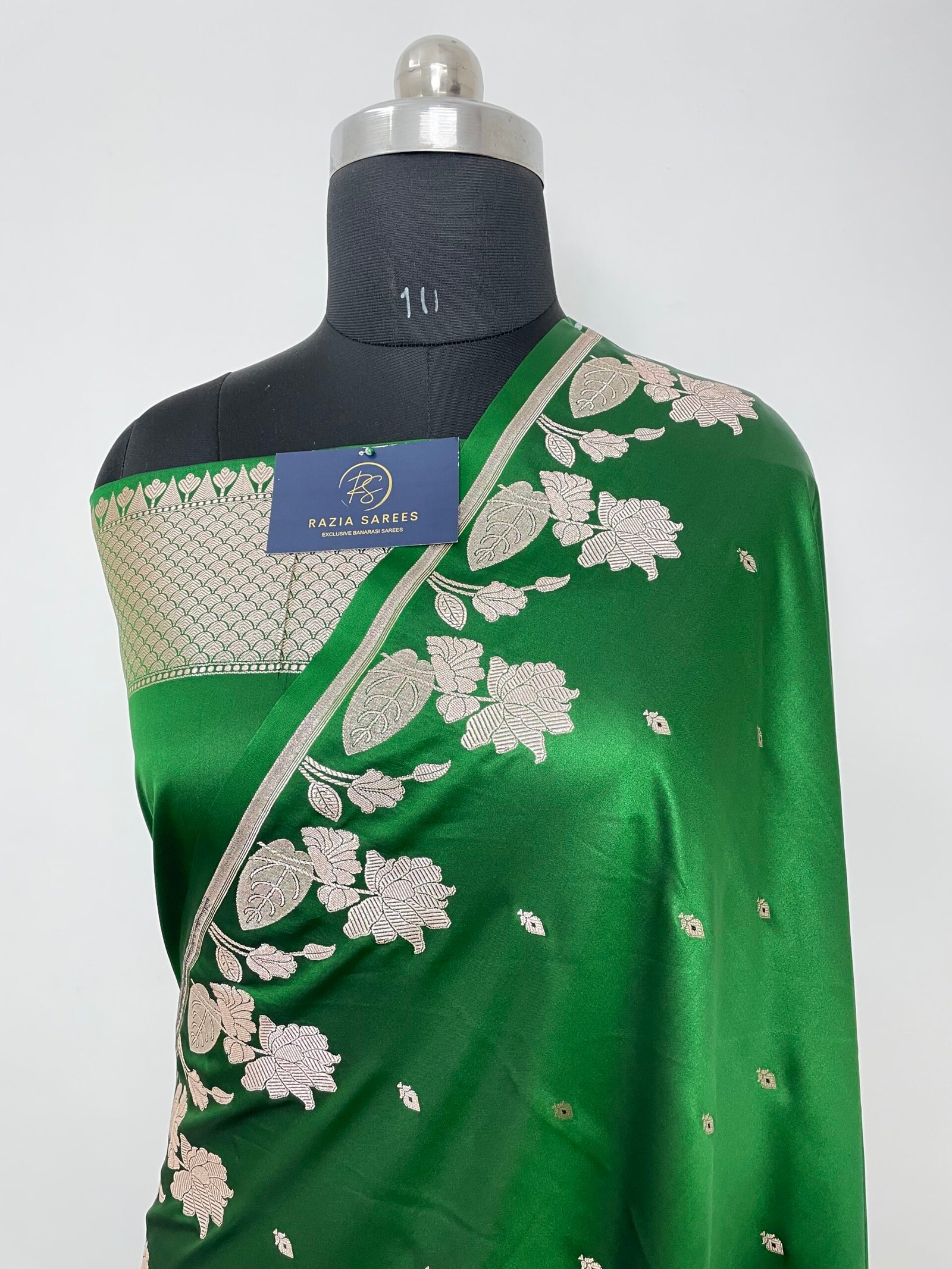 Dark Green Designer Booti Mashru Katan Silk Saree