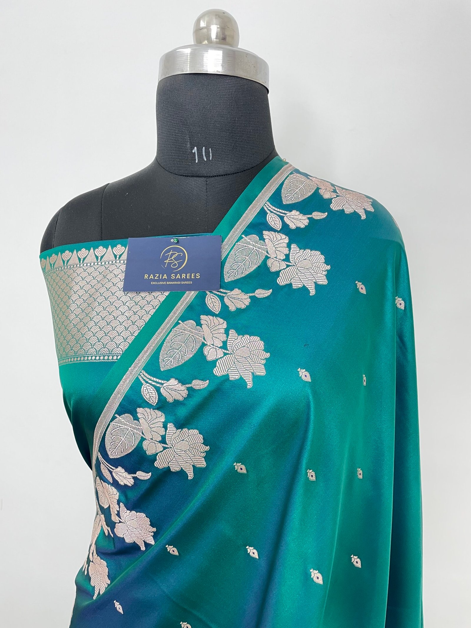 Sea Green Designer Booti Mashru Katan Silk Saree