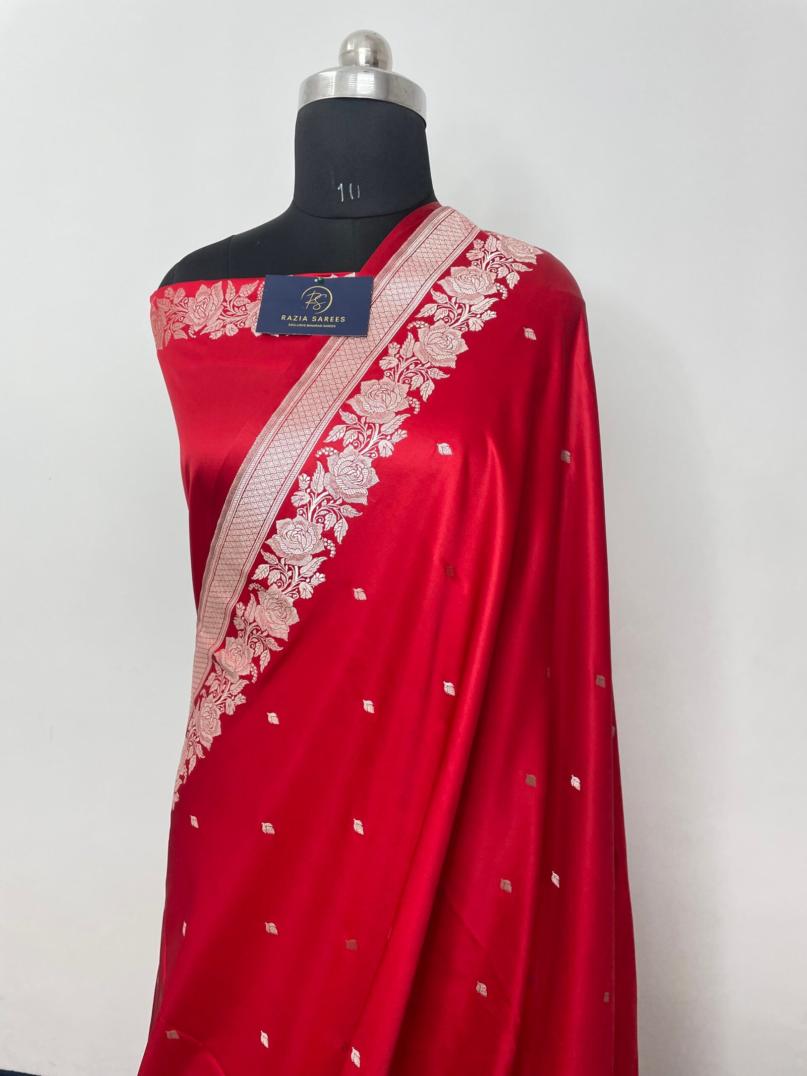 Red Designer Booti Mashru Katan Silk Saree - Image 2