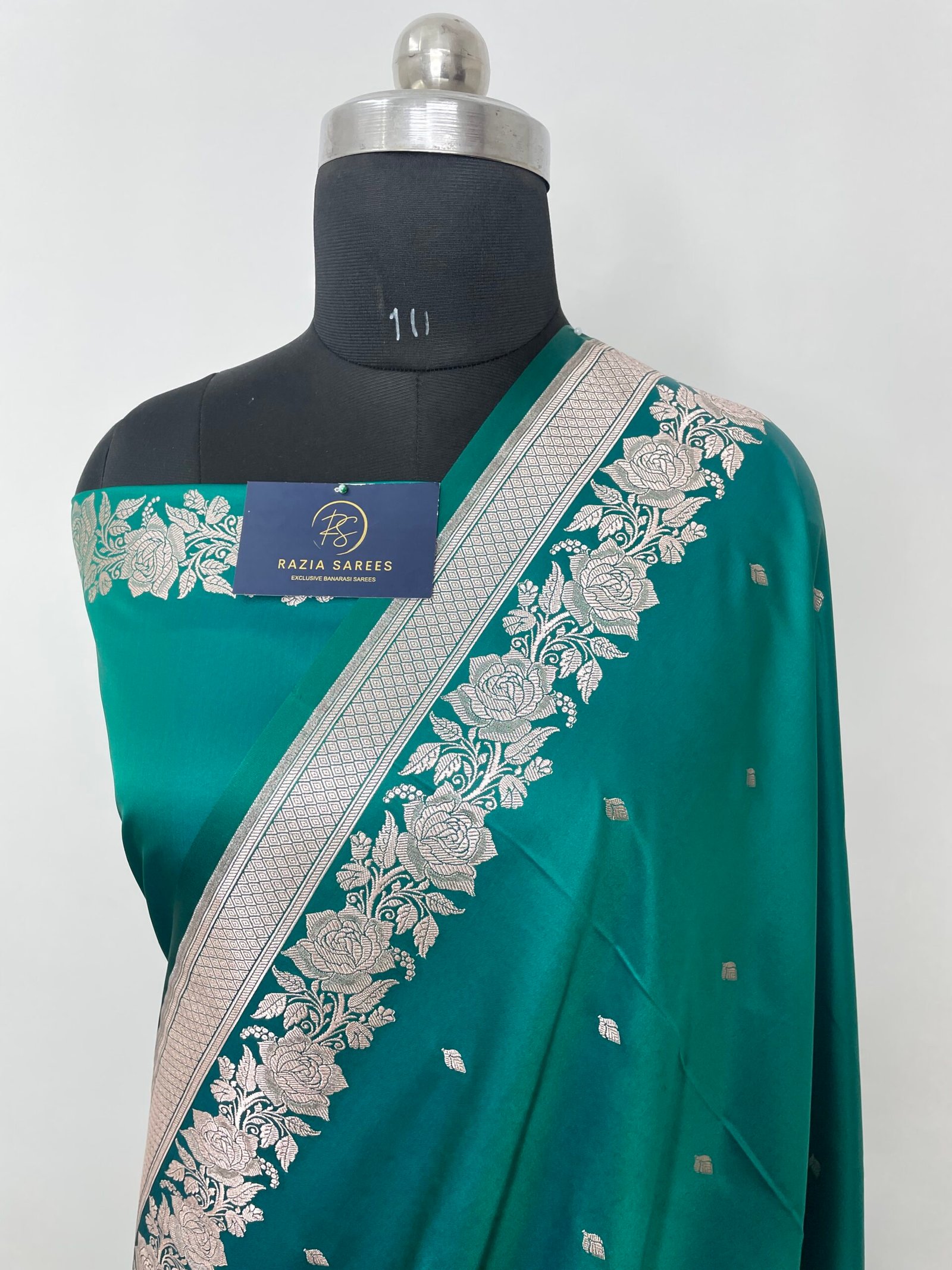 Sea Green Designer Booti Mashru Katan Silk Saree