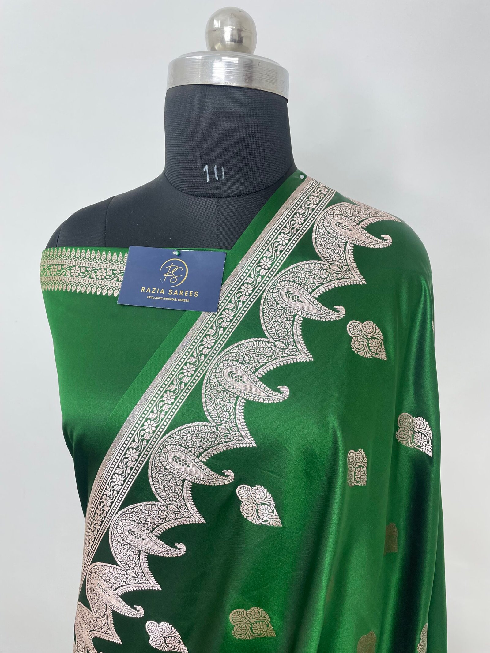 Dark Green Designer Boota Mashru Katan Silk Saree