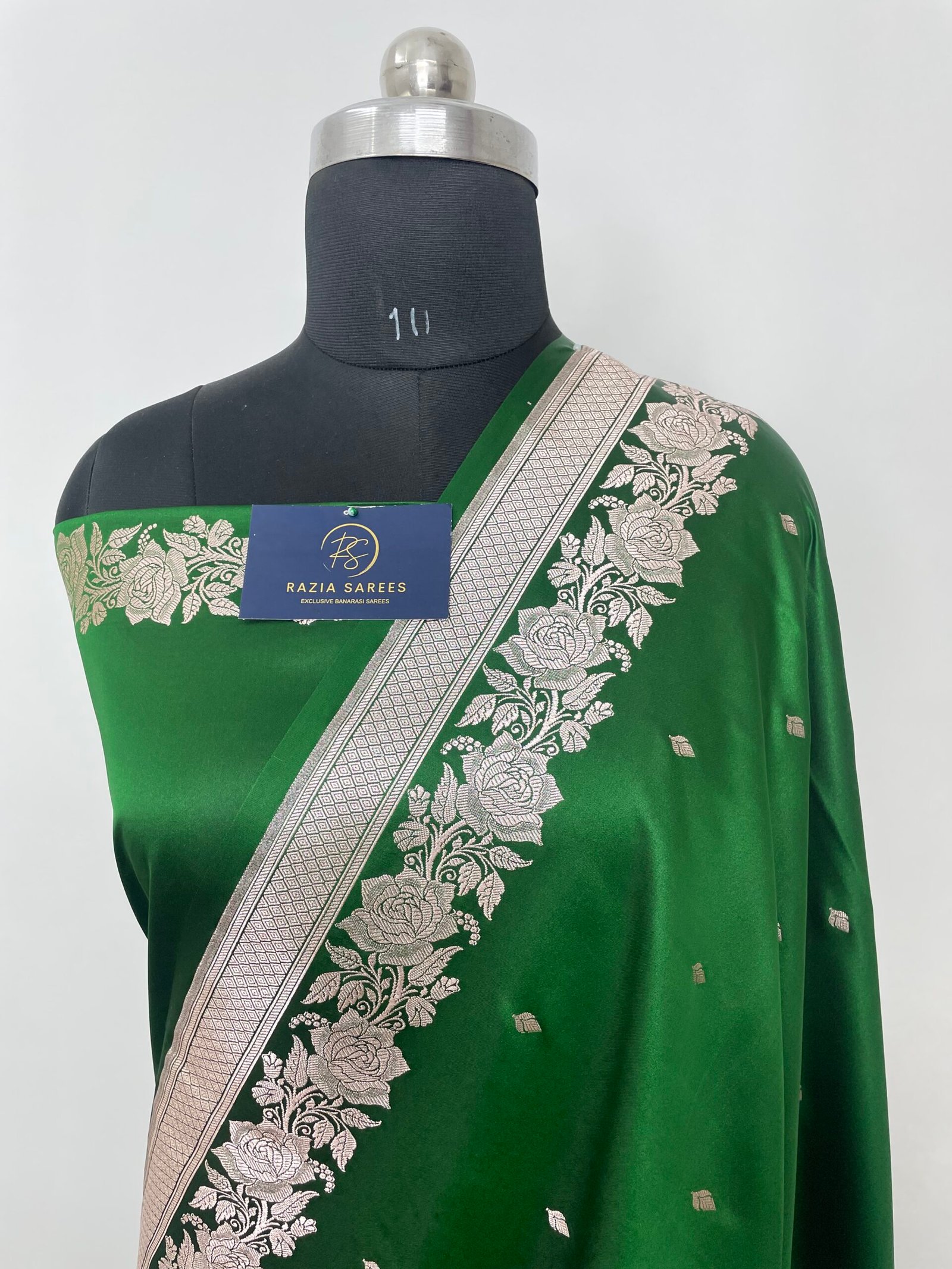 Dark Green Designer Booti Mashru Katan Silk Saree