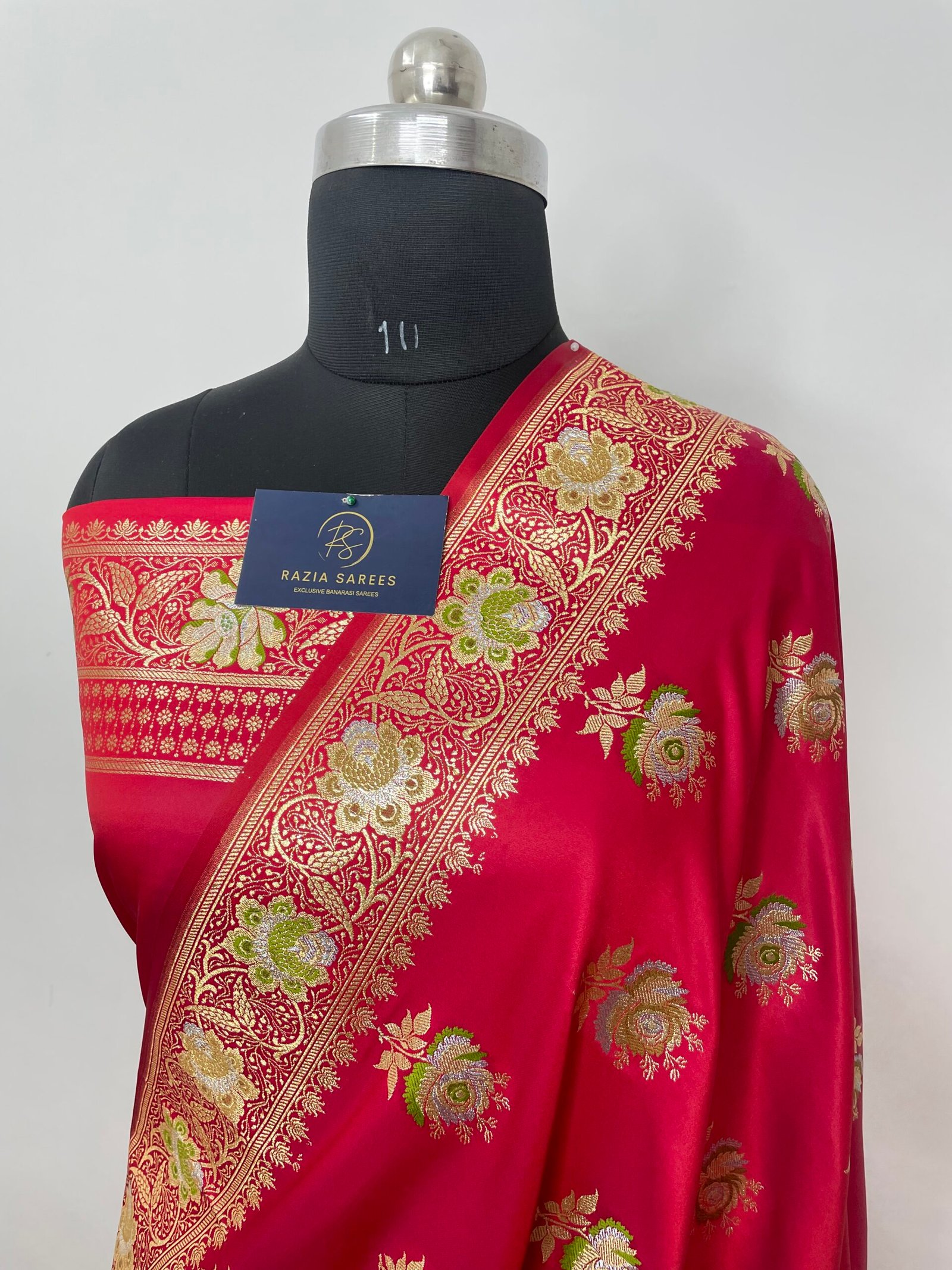 Red Meenakari Designer Boota Satin Katan Silk Saree