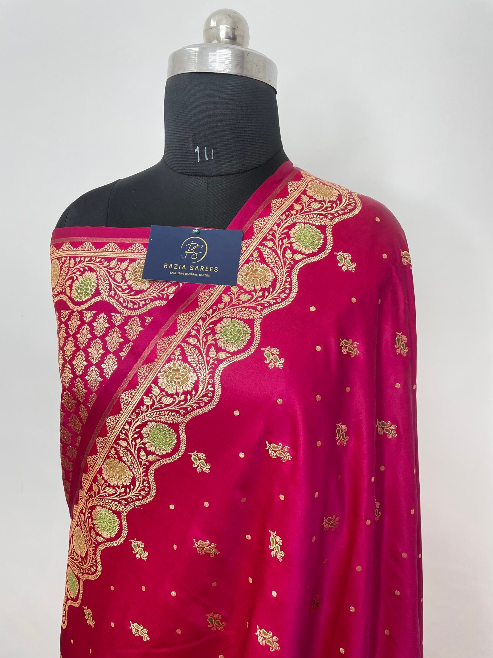 Rani Pink Meenakari Designer Booti Satin Katan Silk Saree