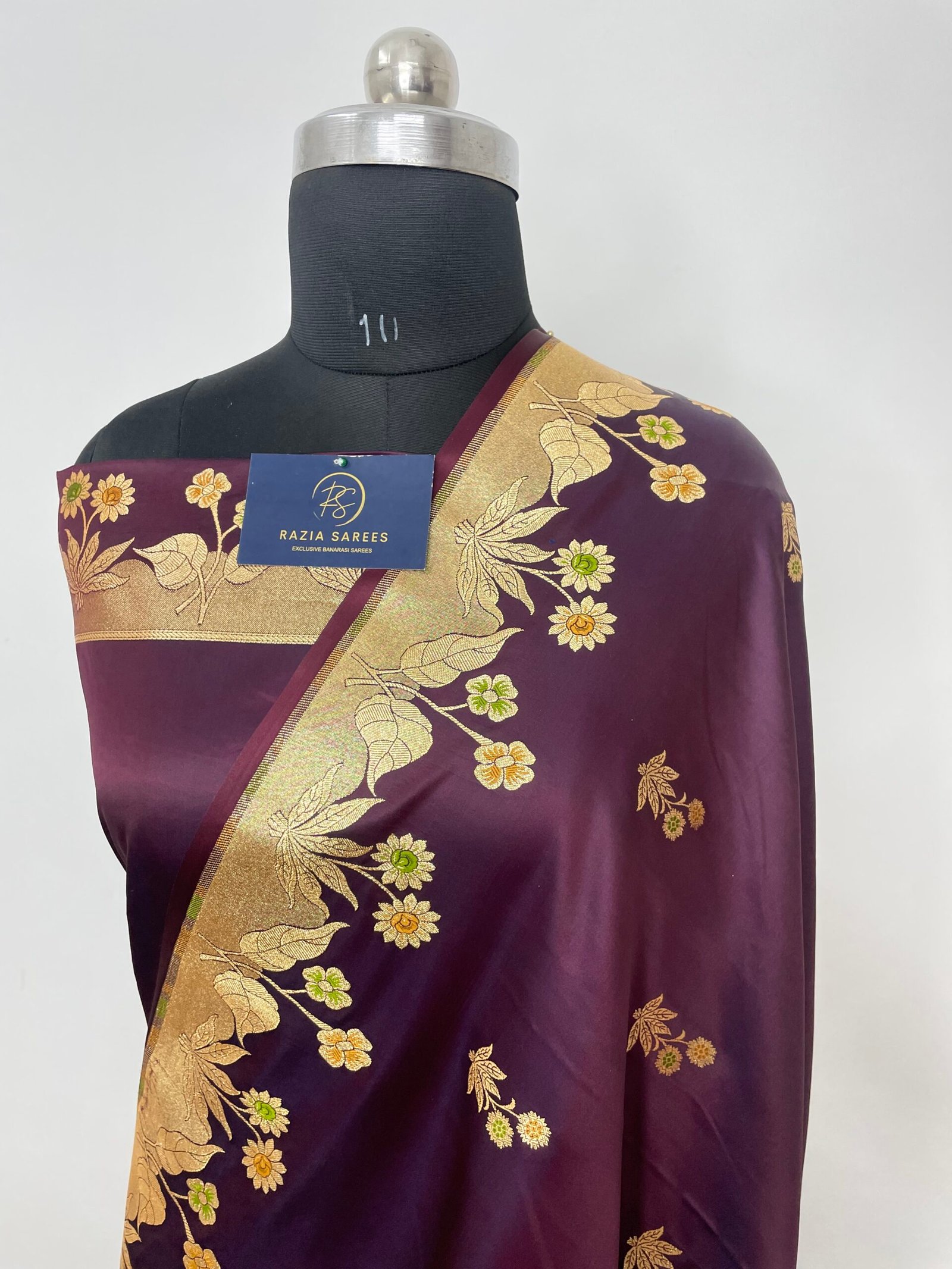 Garnet Meenakari Designer Boota Satin Katan Silk Saree