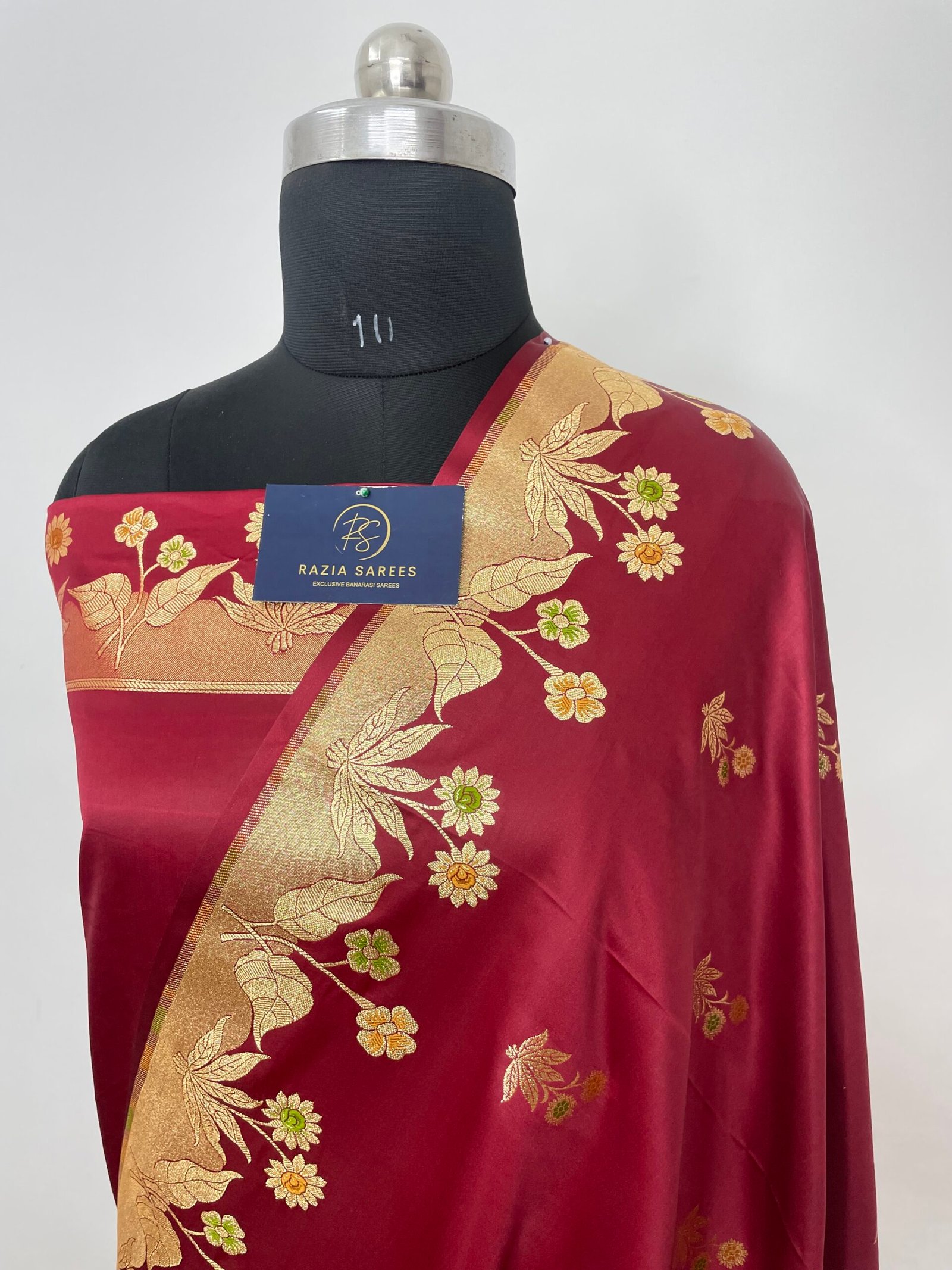 Mehroon Meenakari Designer Boota Satin Katan Silk Saree