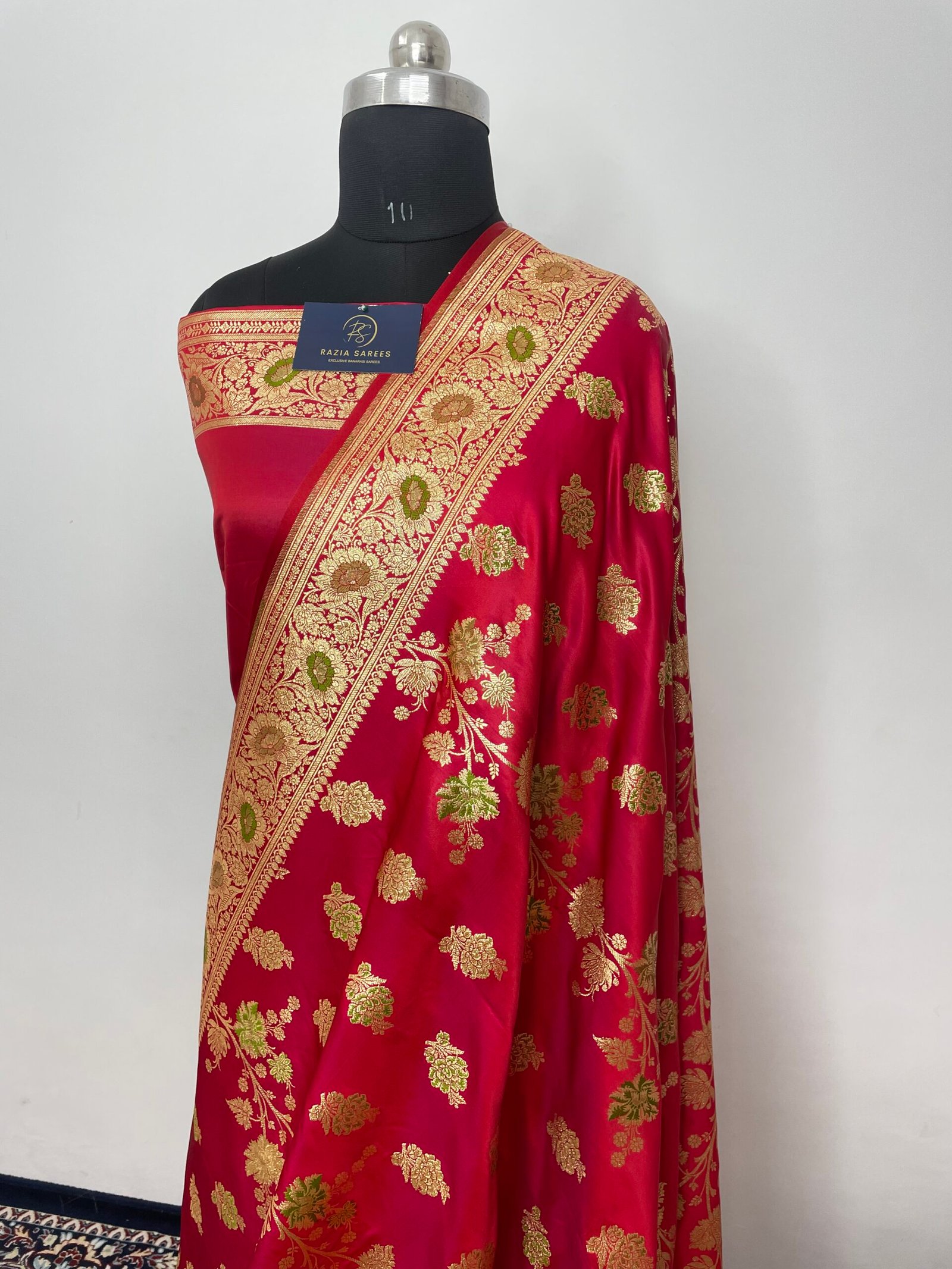 Red Designer Meenakari Boota Satin Katan Silk Saree - Image 2