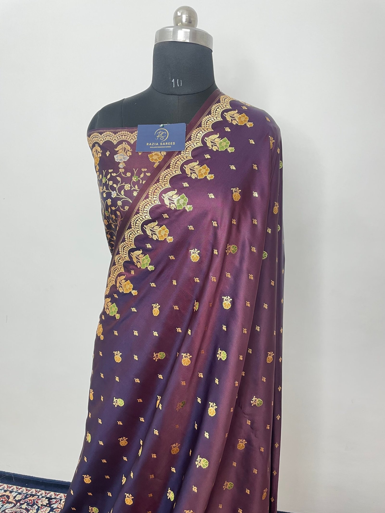 Garnet Designer Meenakari Booti Satin Katan Silk Saree - Image 2