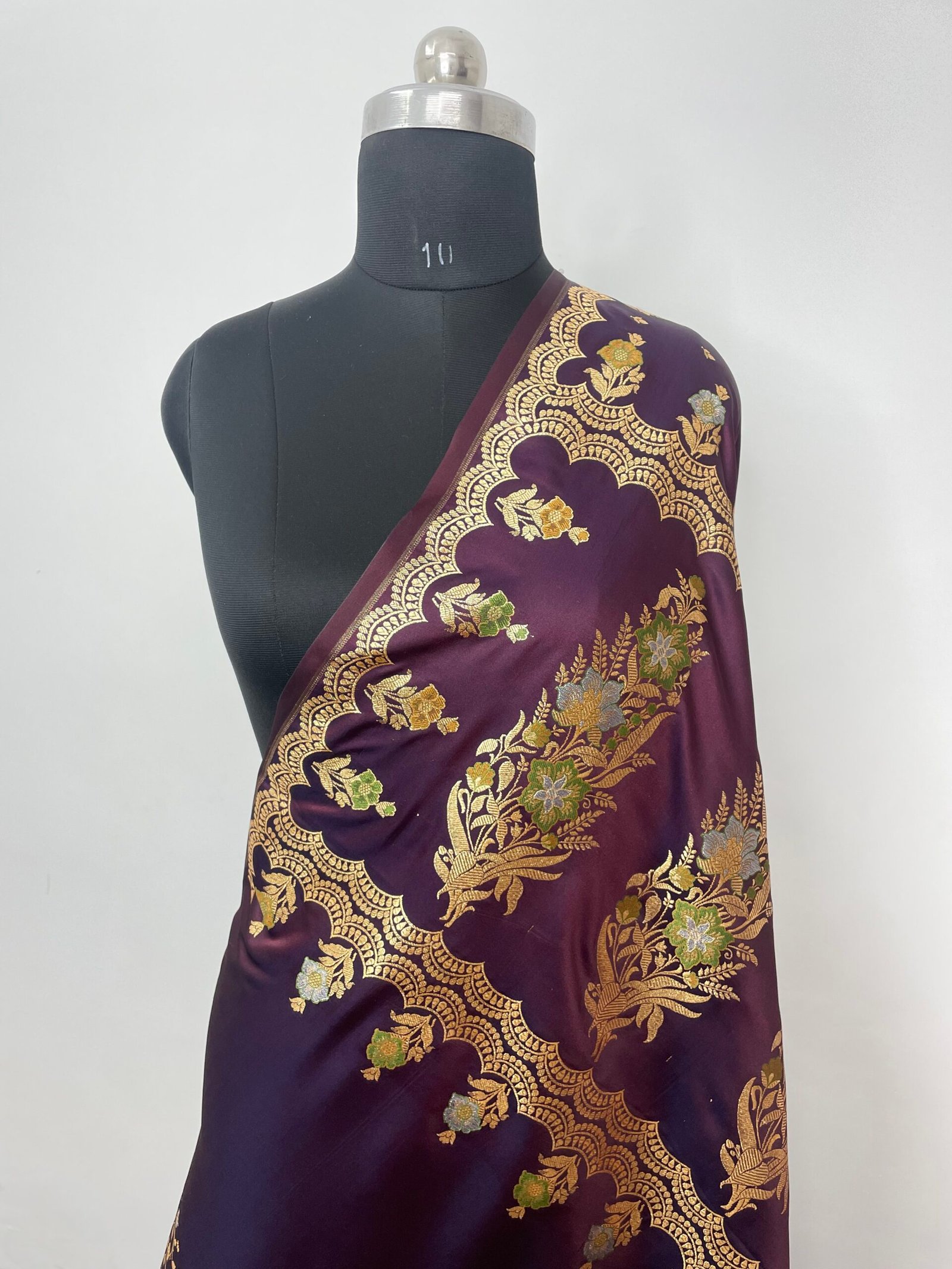 Garnet Designer Meenakari Booti Satin Katan Silk Saree - Image 3