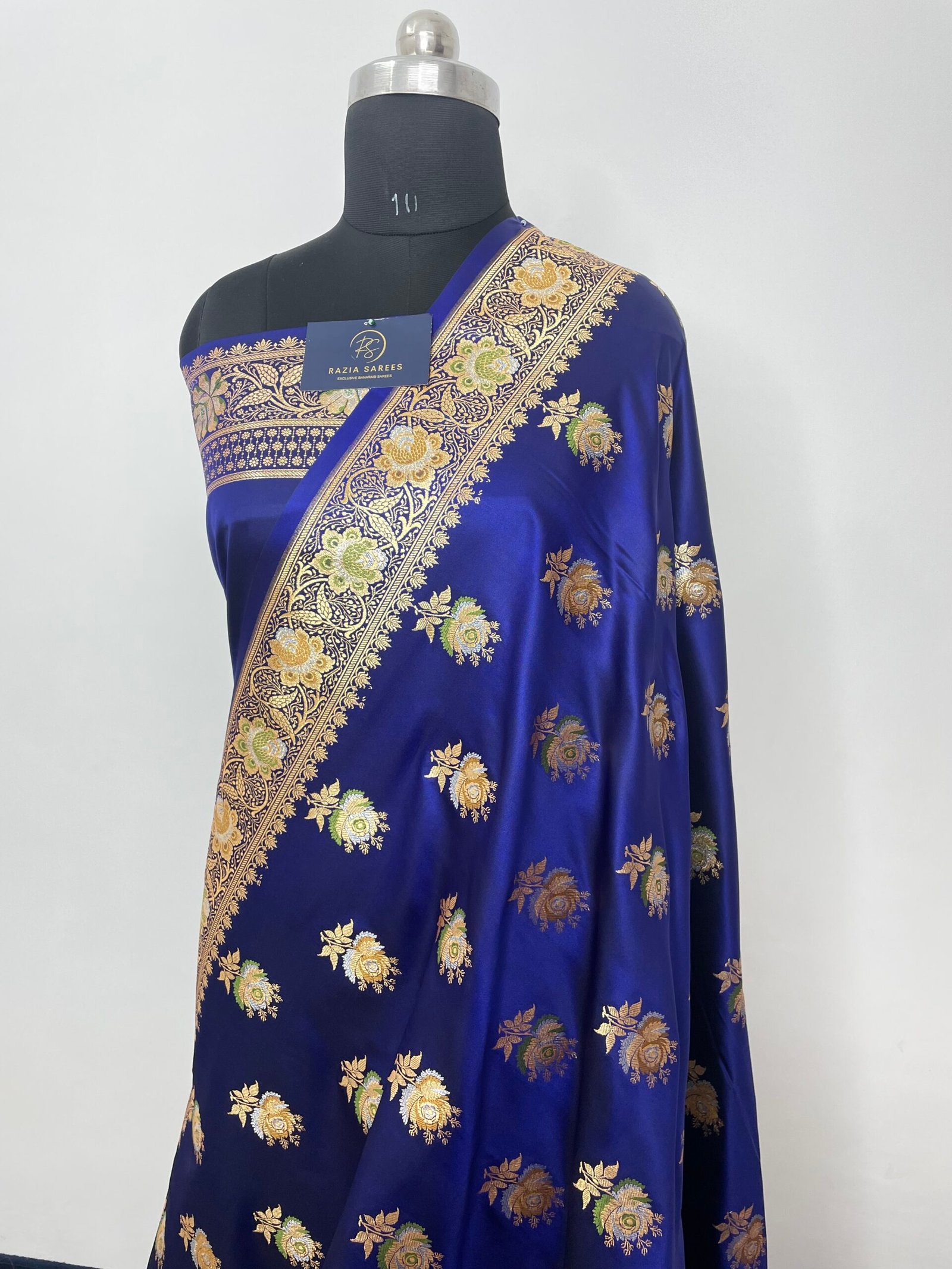 Royal Blue Designer Meenakari Boota Satin Katan Silk Saree - Image 2