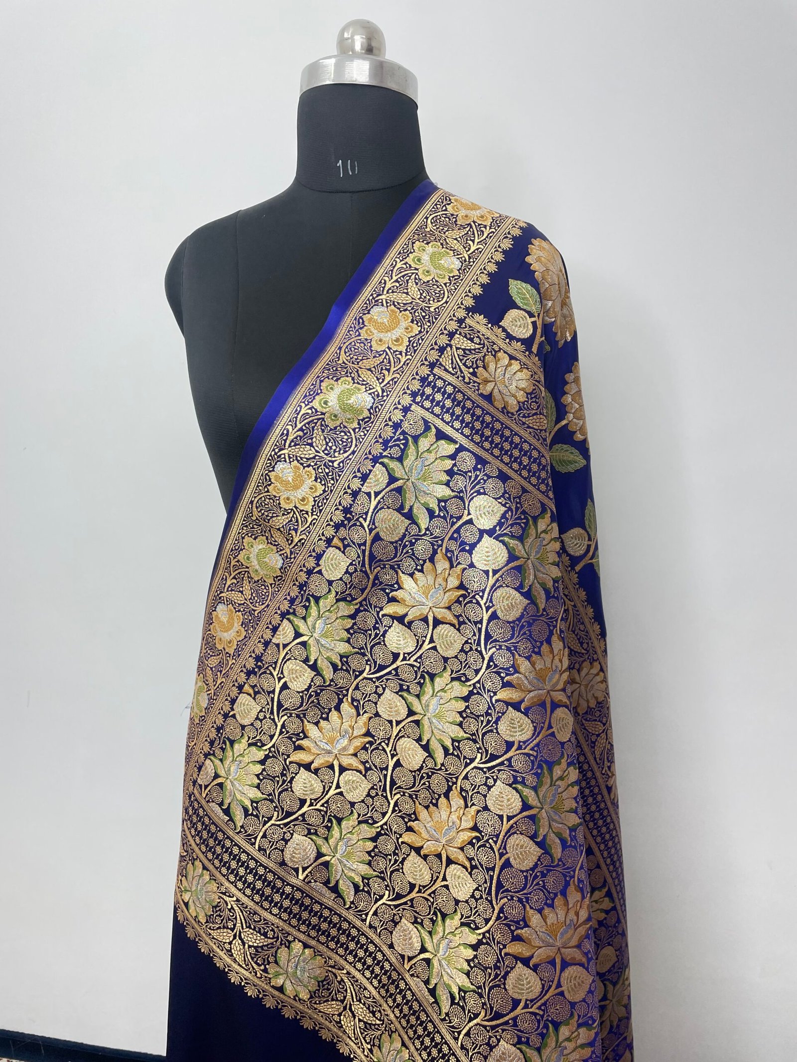 Royal Blue Designer Meenakari Boota Satin Katan Silk Saree - Image 3