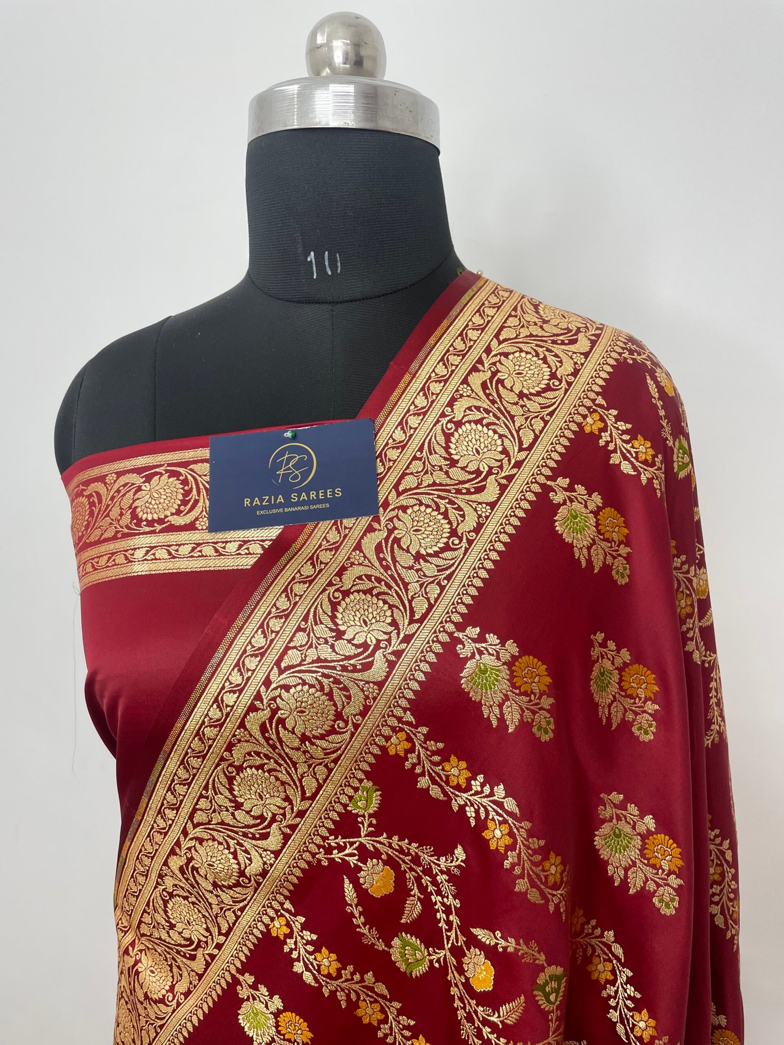 Mehroon Designer Meenakari Boota Satin Katan Silk Saree