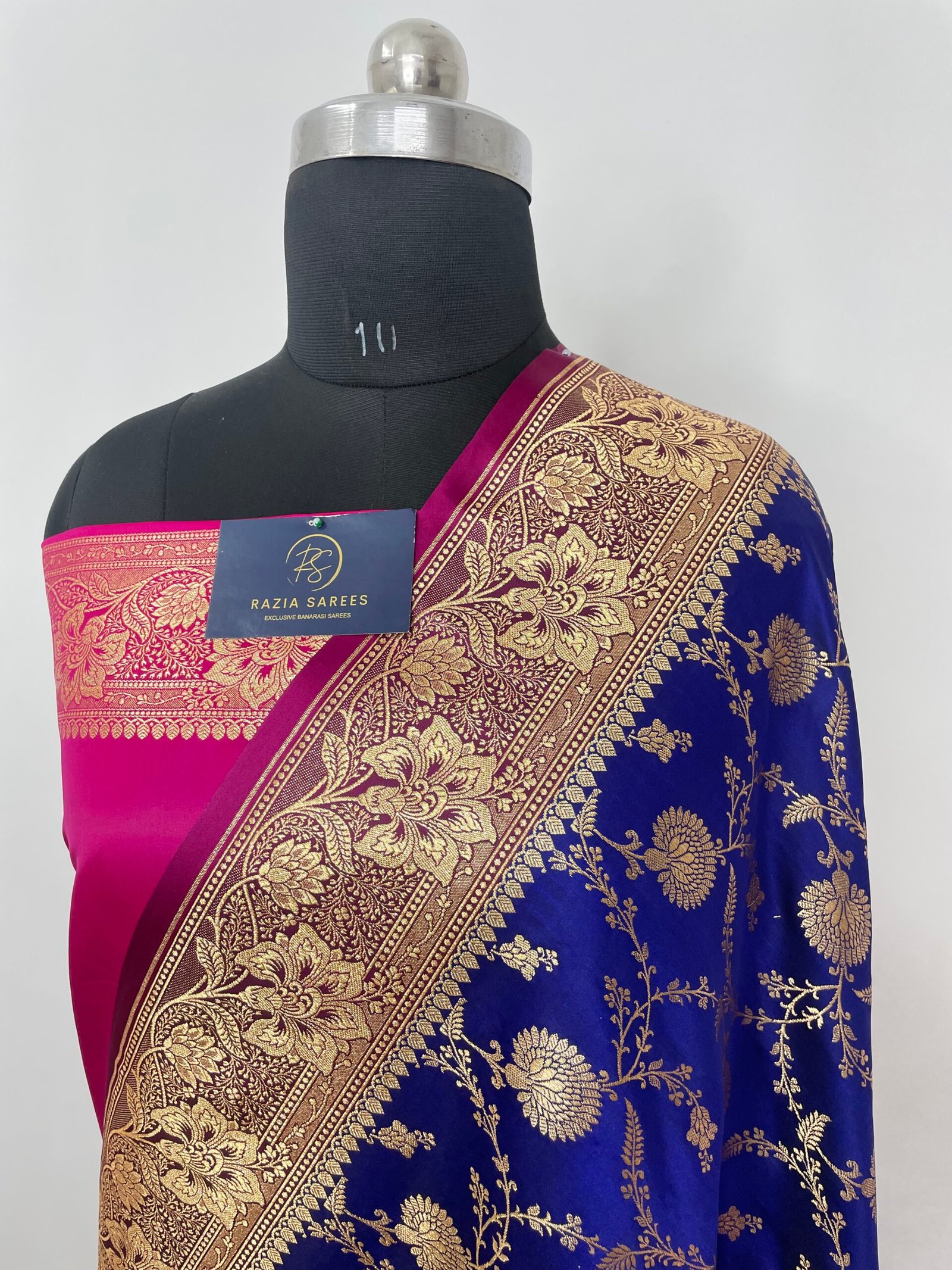 Royal Blue Contrast Designer Jaal Satin Katan Silk Saree