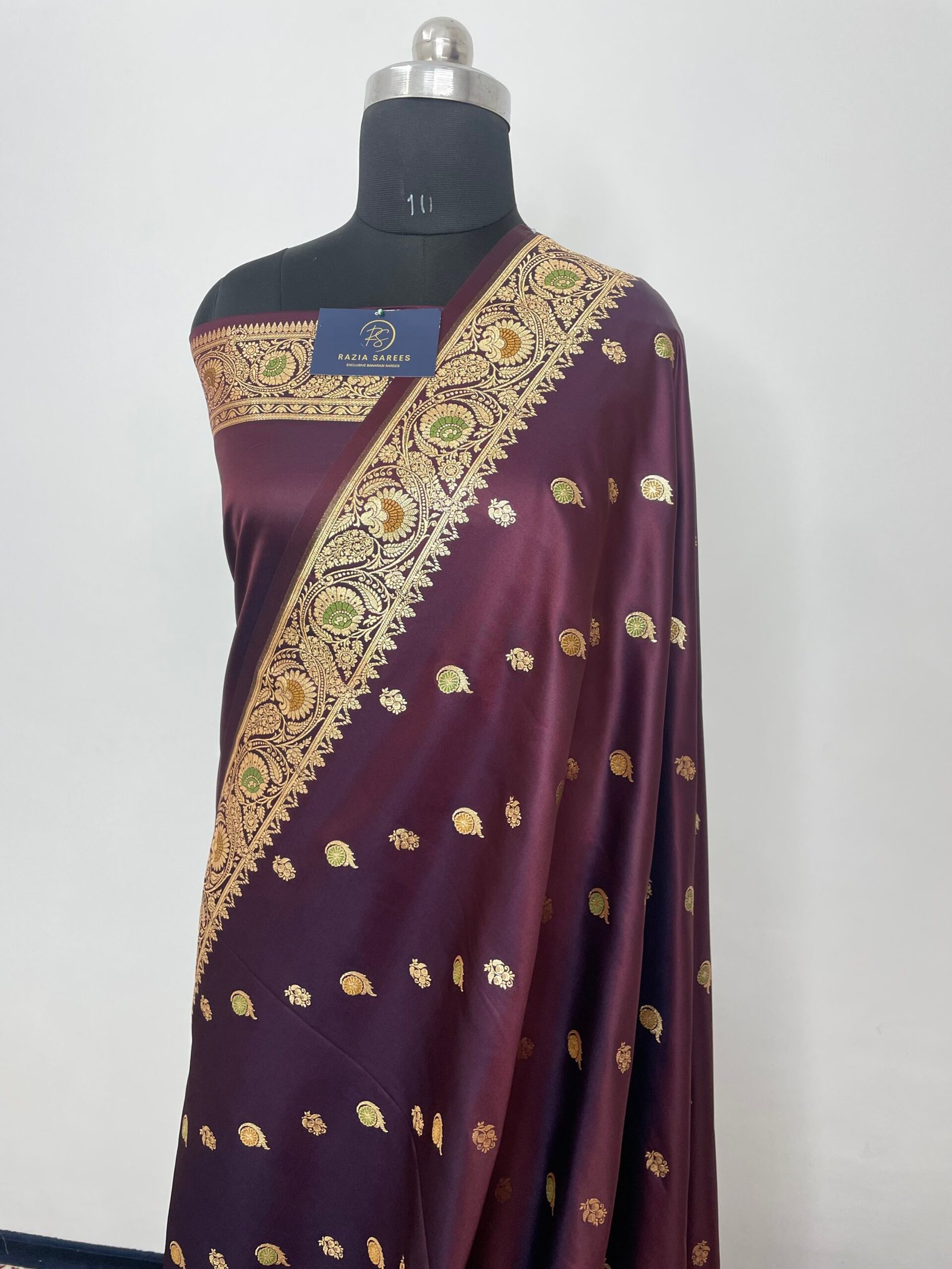 Garnet Designer Meenakari Booti Satin Katan Silk Saree - Image 2