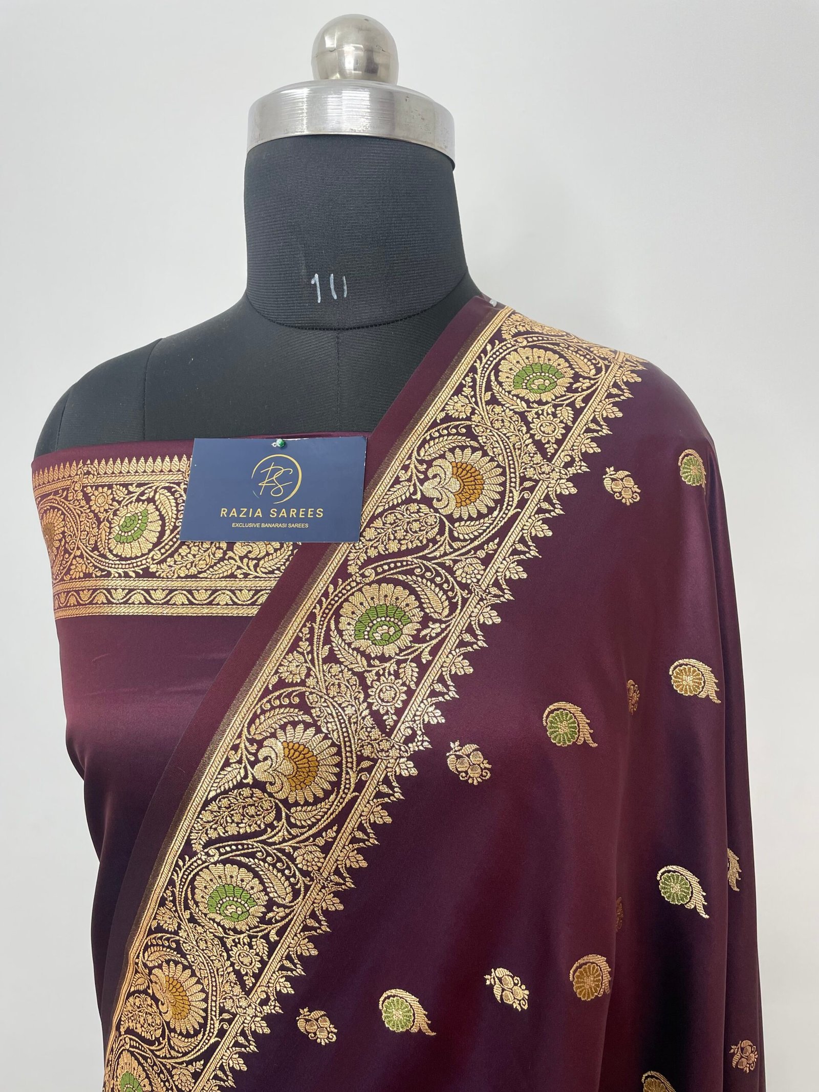 Garnet Designer Meenakari Booti Satin Katan Silk Saree