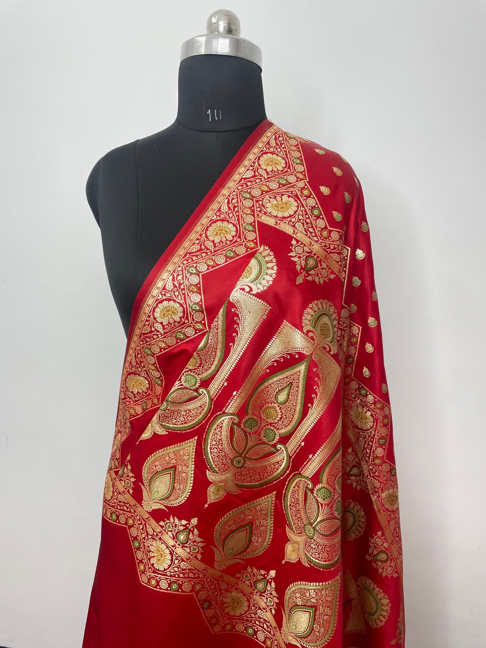 Red Designer Meenakari Booti Satin Katan Silk Saree - Image 3