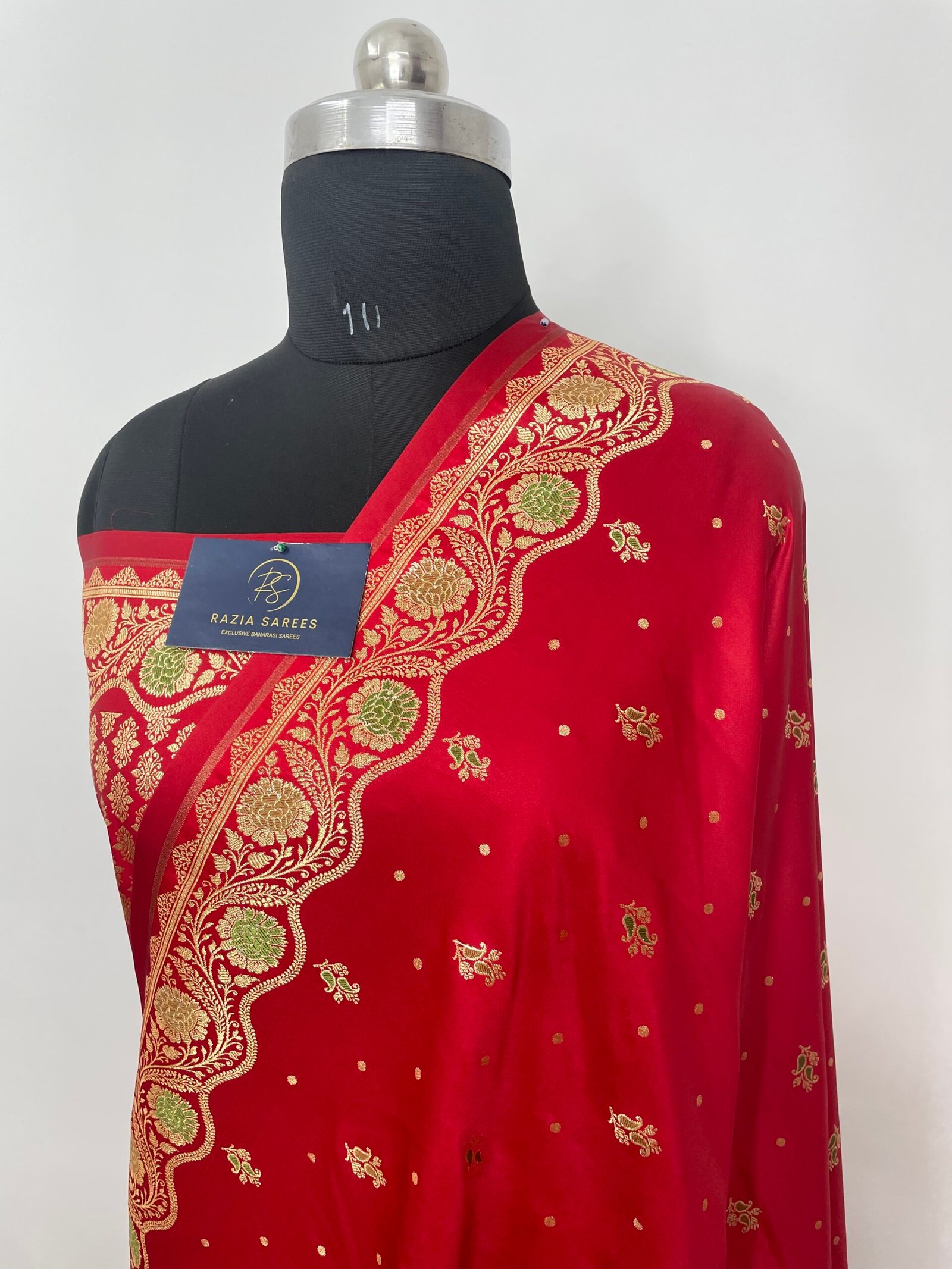 Red Designer Meenakari Booti Satin Katan Silk Saree