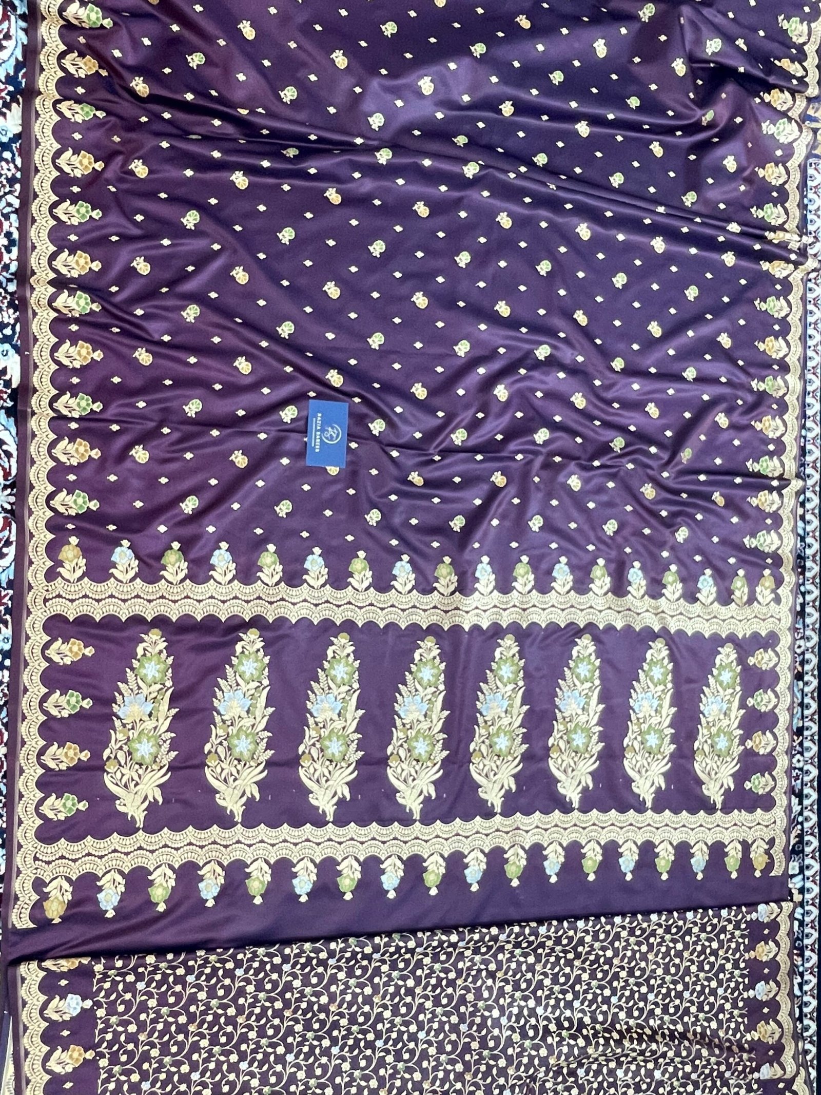 Garnet Designer Meenakari Booti Satin Katan Silk Saree - Image 4