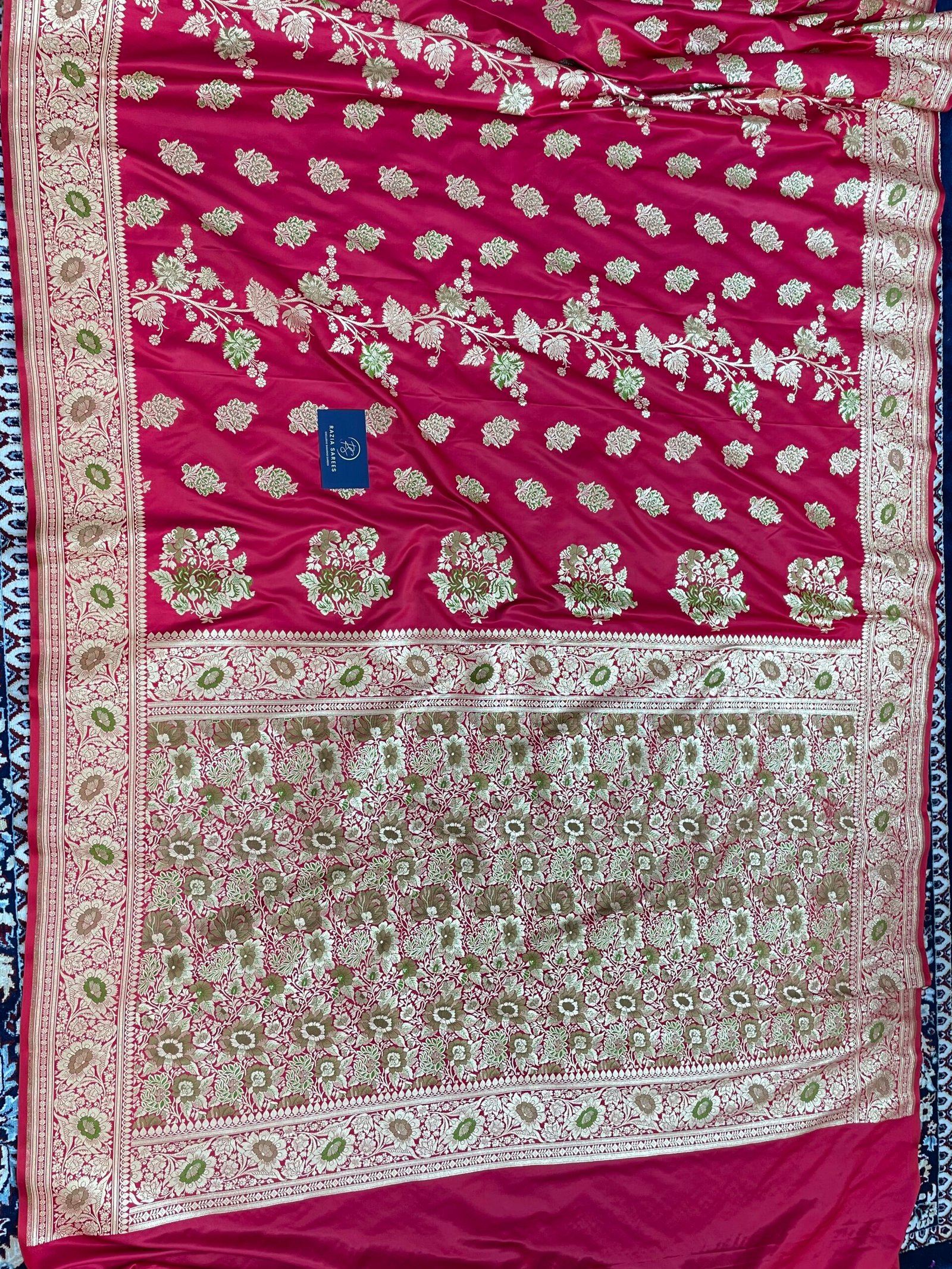 Red Designer Meenakari Boota Satin Katan Silk Saree - Image 4