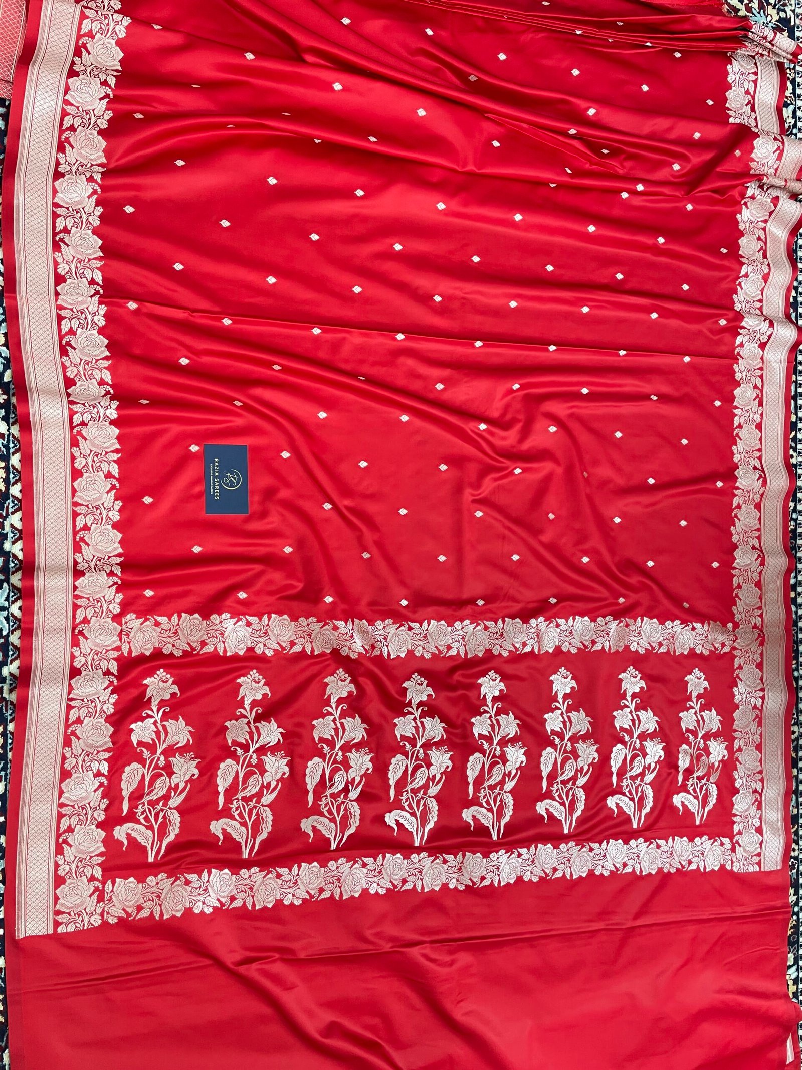 Red Designer Booti Mashru Katan Silk Saree - Image 4
