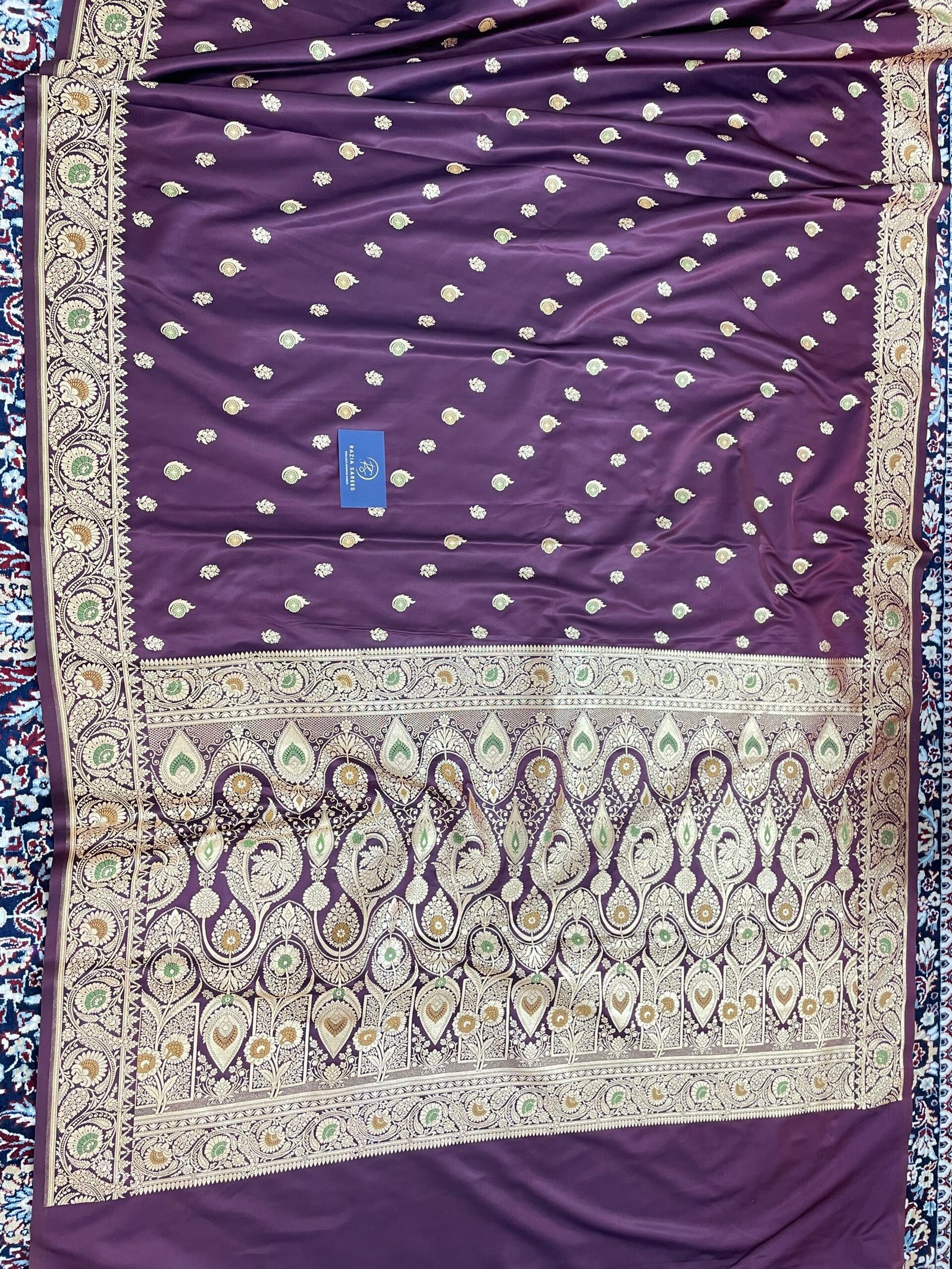 Garnet Designer Meenakari Booti Satin Katan Silk Saree - Image 4